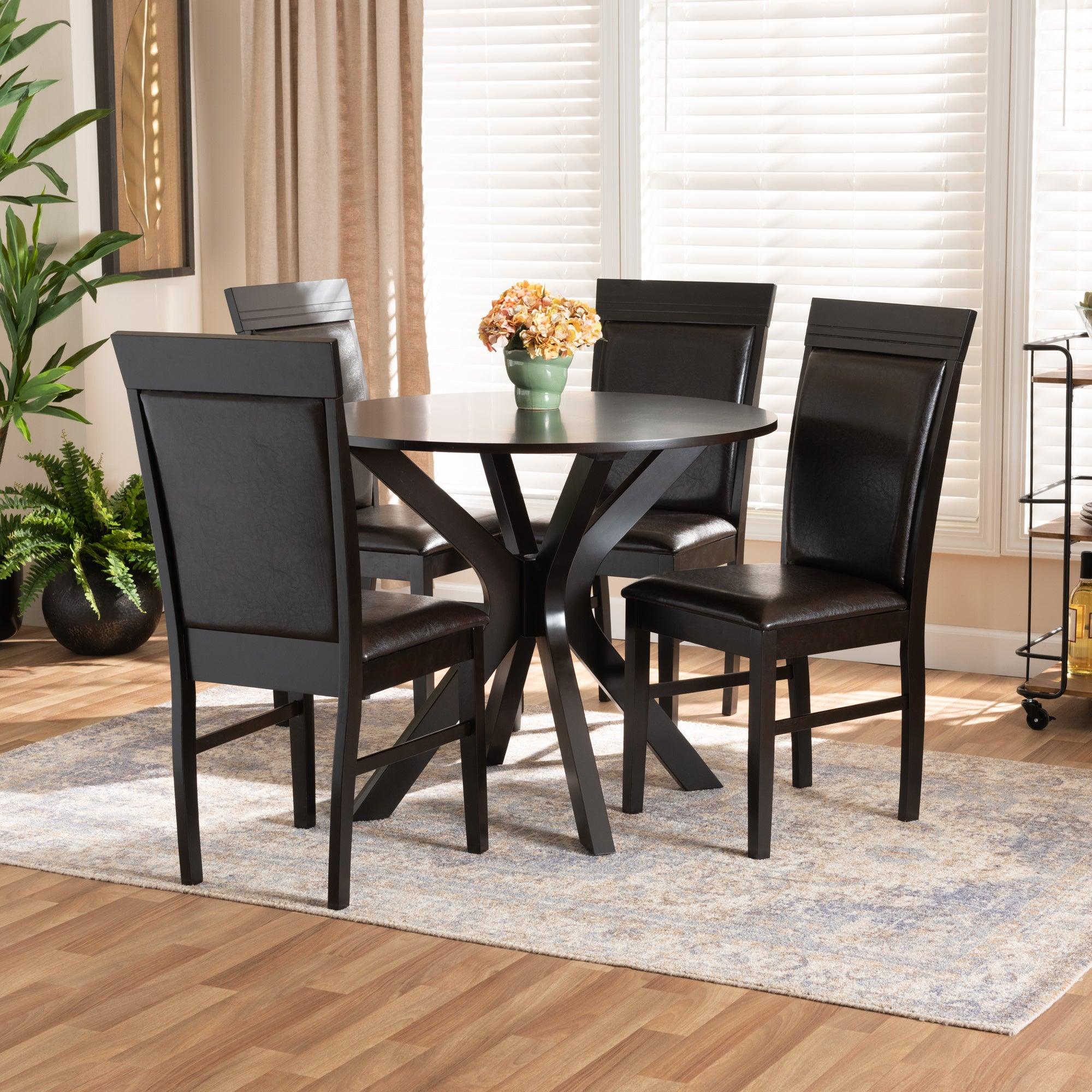 Jeane Modern and Contemporary Faux Leather Upholstered and Finished Wood 5-Piece Dining Set