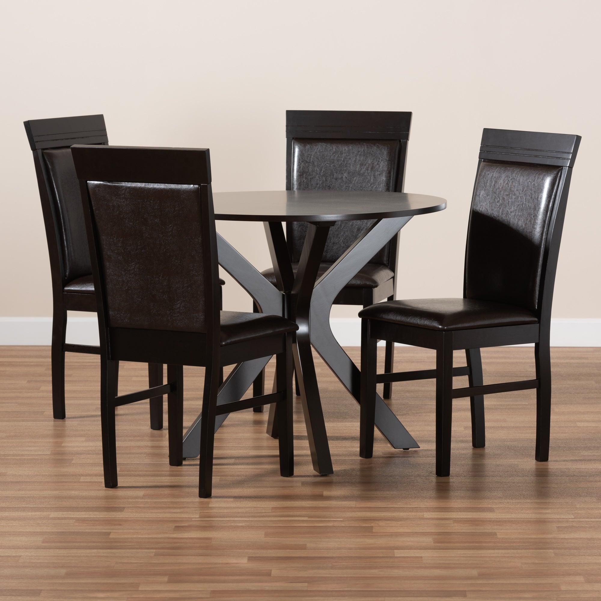 Jeane Modern and Contemporary Faux Leather Upholstered and Finished Wood 5-Piece Dining Set