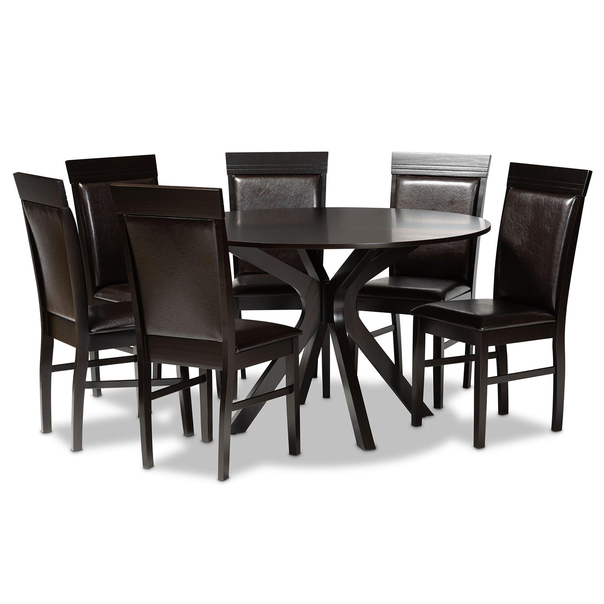 Jeane Modern and Contemporary Faux Leather Upholstered and Finished Wood 7-Piece Dining Set