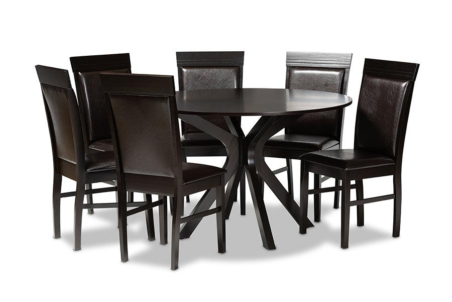 Jeane Modern and Contemporary Faux Leather Upholstered and Finished Wood 7-Piece Dining Set