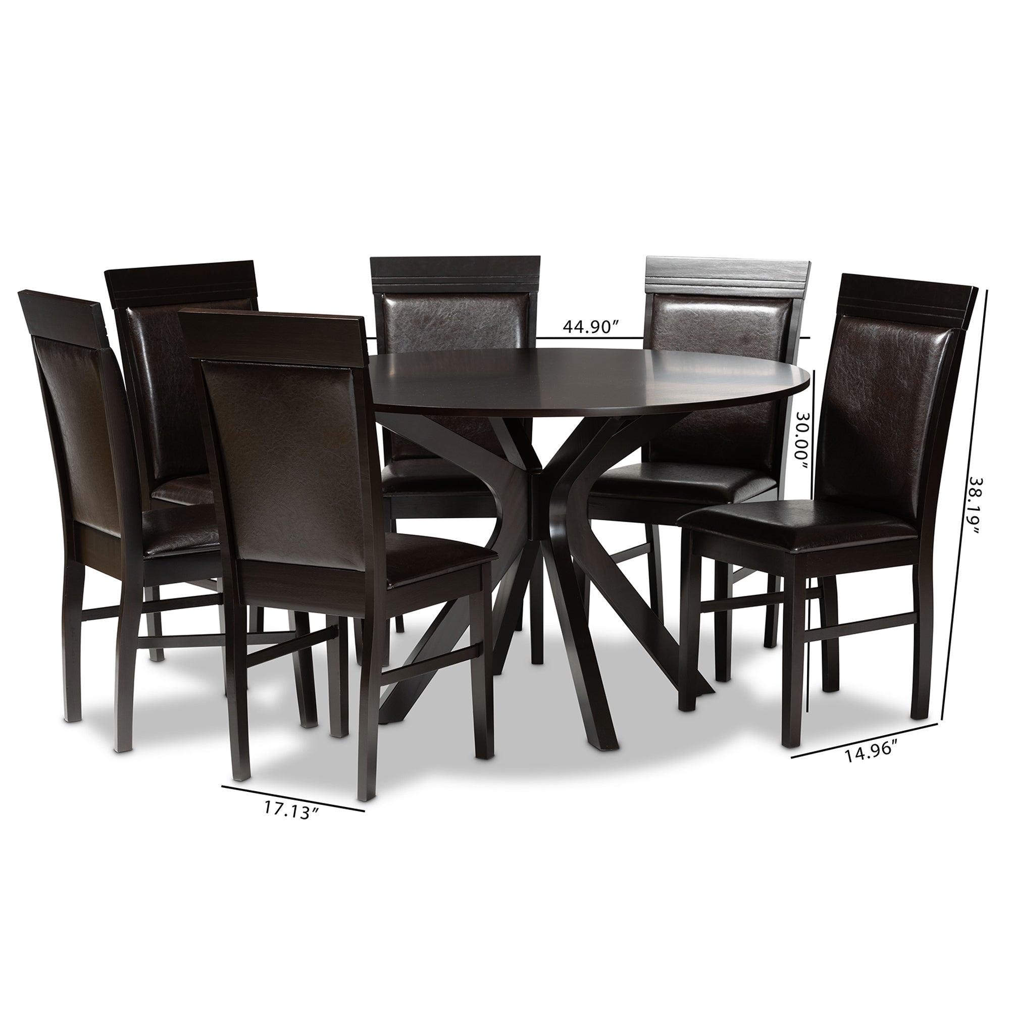 Jeane Modern and Contemporary Faux Leather Upholstered and Finished Wood 7-Piece Dining Set