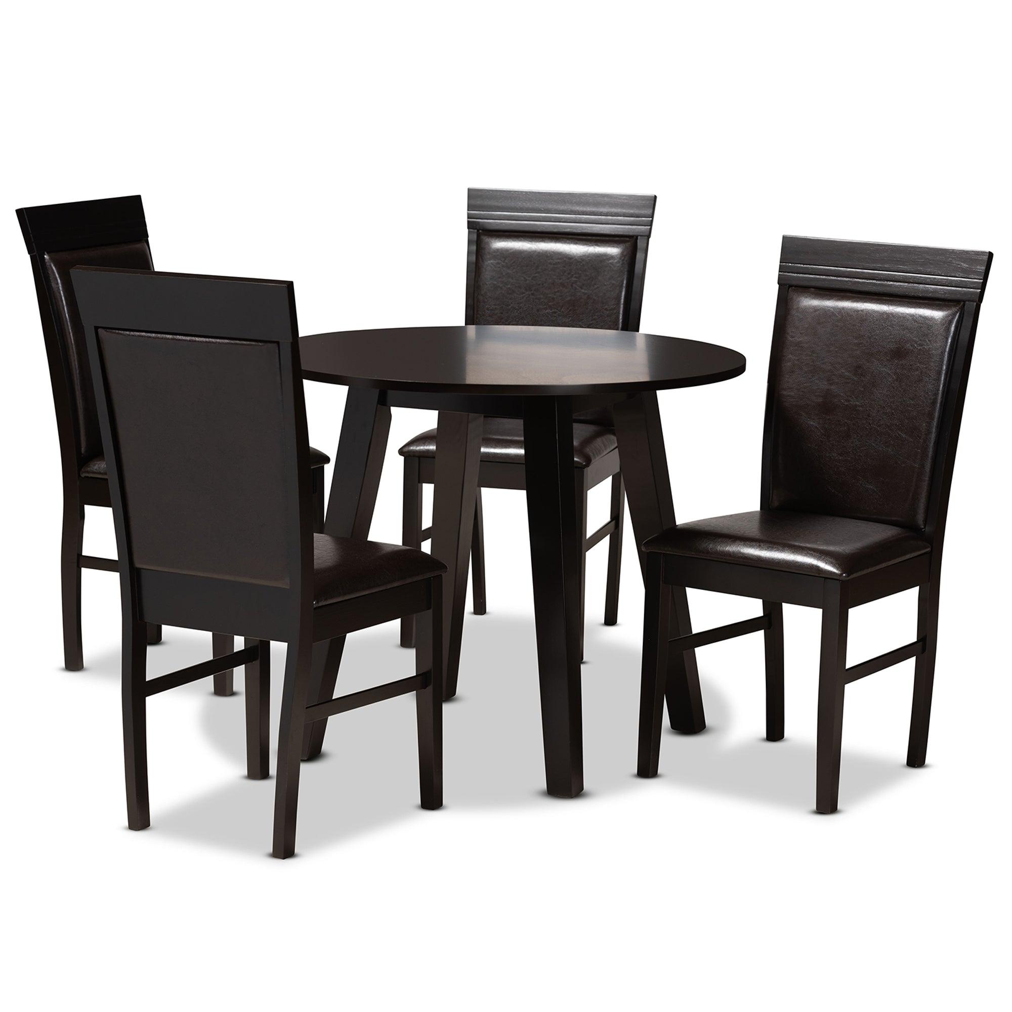 Miya Modern and Contemporary Faux Leather Upholstered and Finished Wood 5-Piece Dining Set