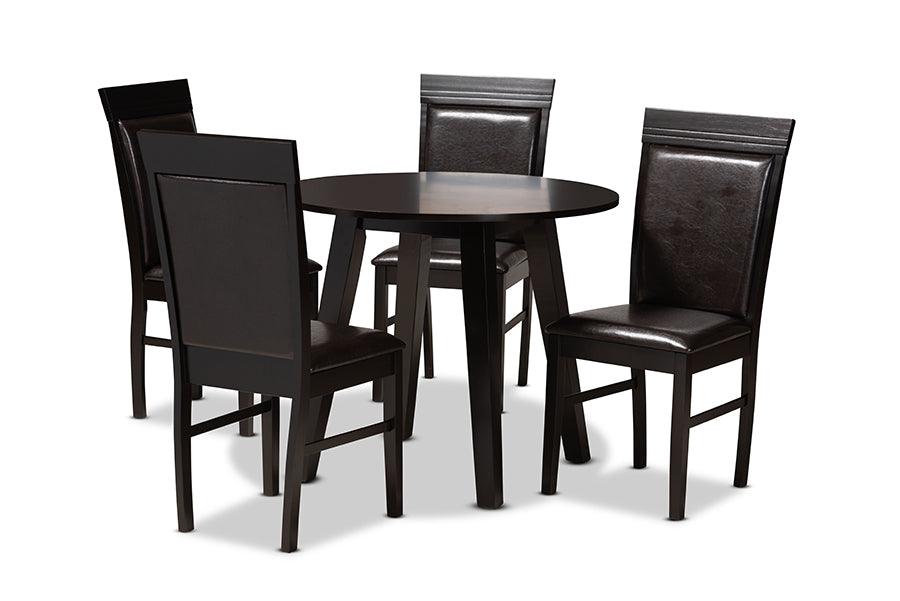 Miya Modern and Contemporary Faux Leather Upholstered and Finished Wood 5-Piece Dining Set