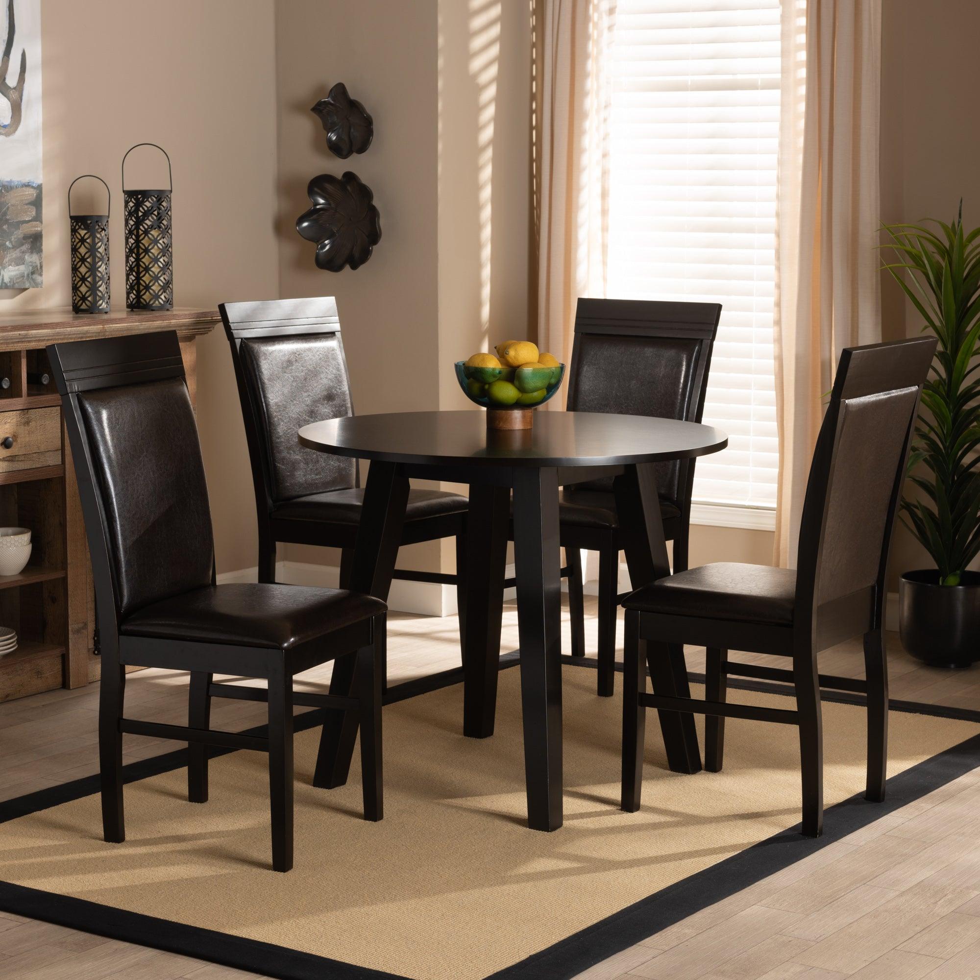 Miya Modern and Contemporary Faux Leather Upholstered and Finished Wood 5-Piece Dining Set