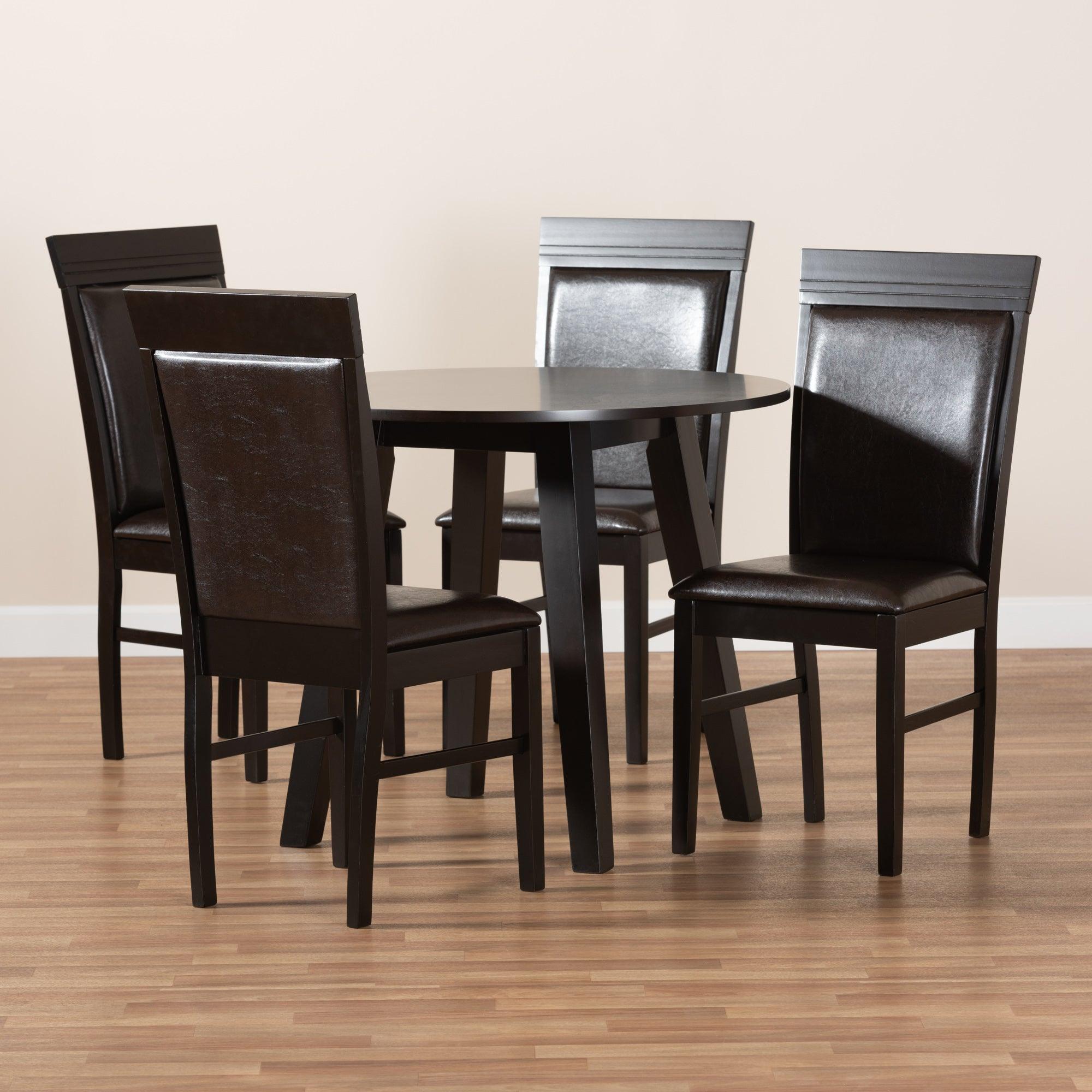 Miya Modern and Contemporary Faux Leather Upholstered and Finished Wood 5-Piece Dining Set