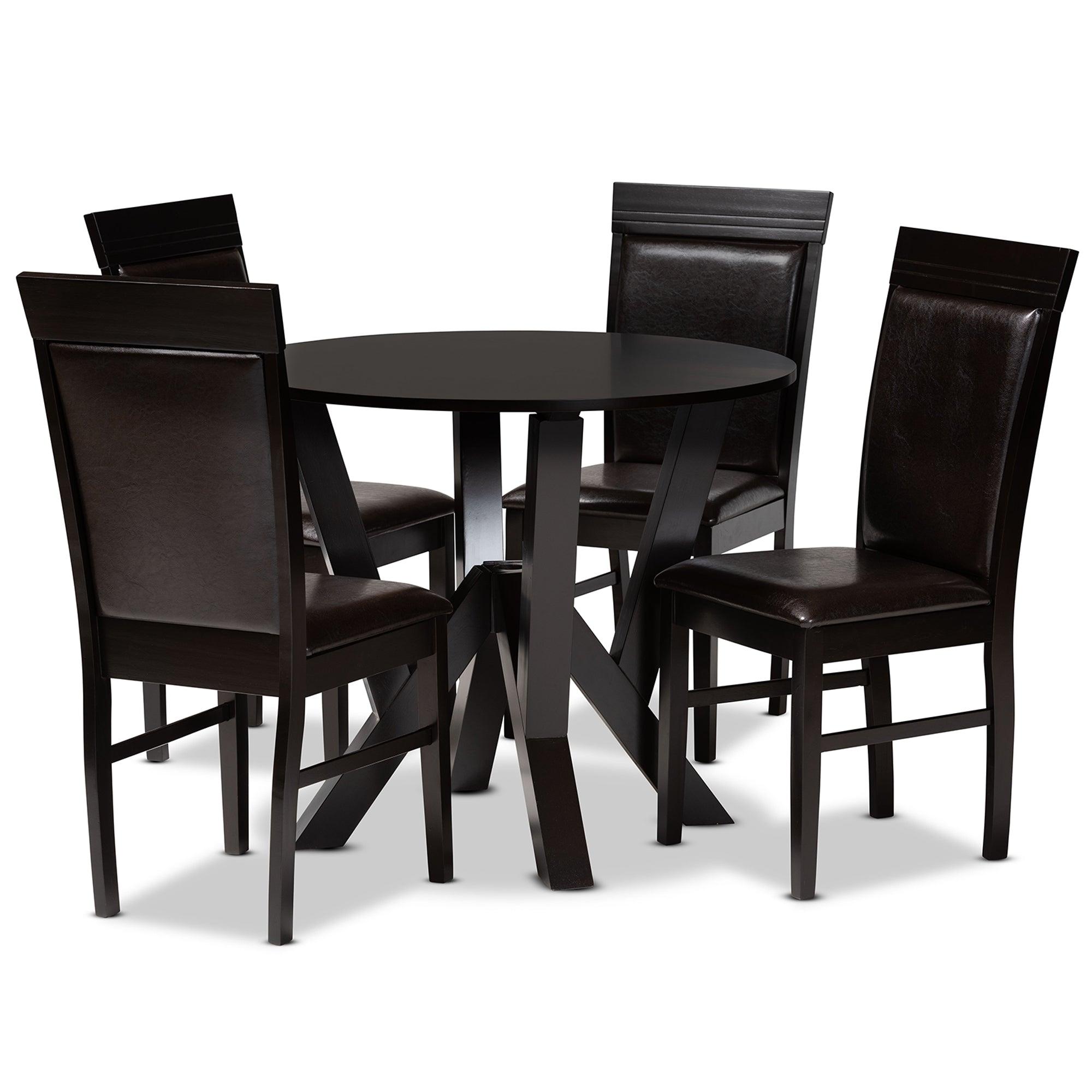 Nada Modern and Contemporary Faux Leather Upholstered and Finished Wood 5-Piece Dining Set