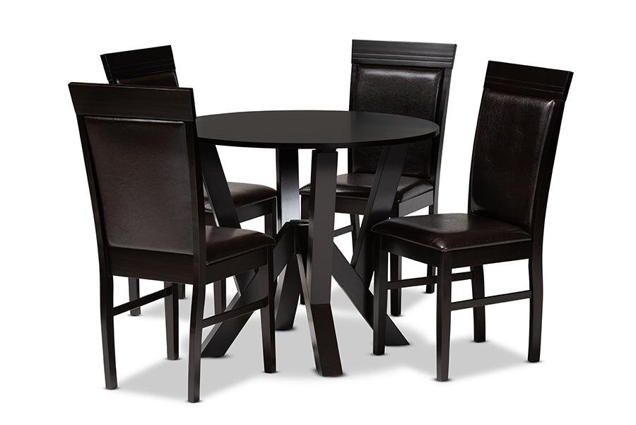 Nada Modern and Contemporary Faux Leather Upholstered and Finished Wood 5-Piece Dining Set