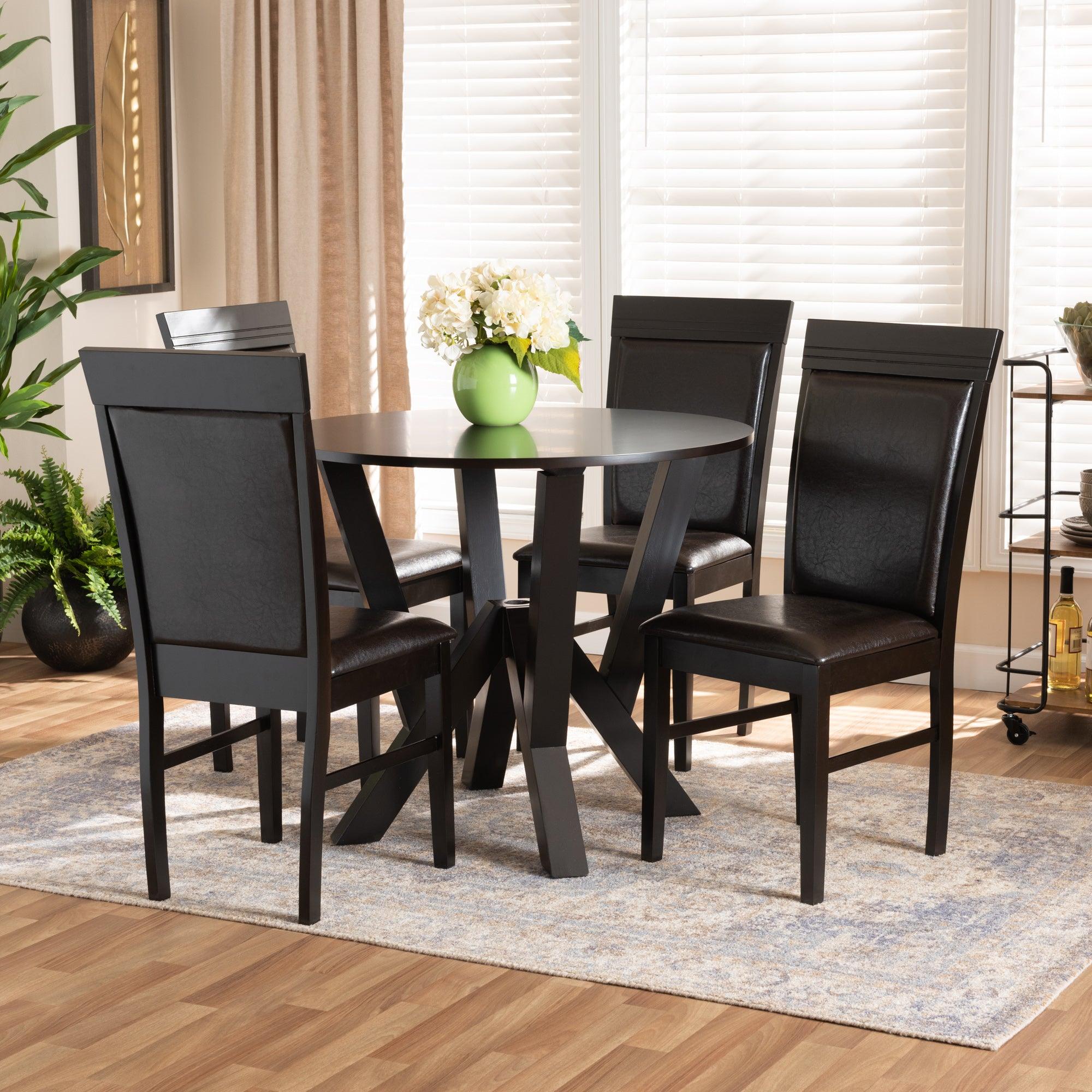 Nada Modern and Contemporary Faux Leather Upholstered and Finished Wood 5-Piece Dining Set