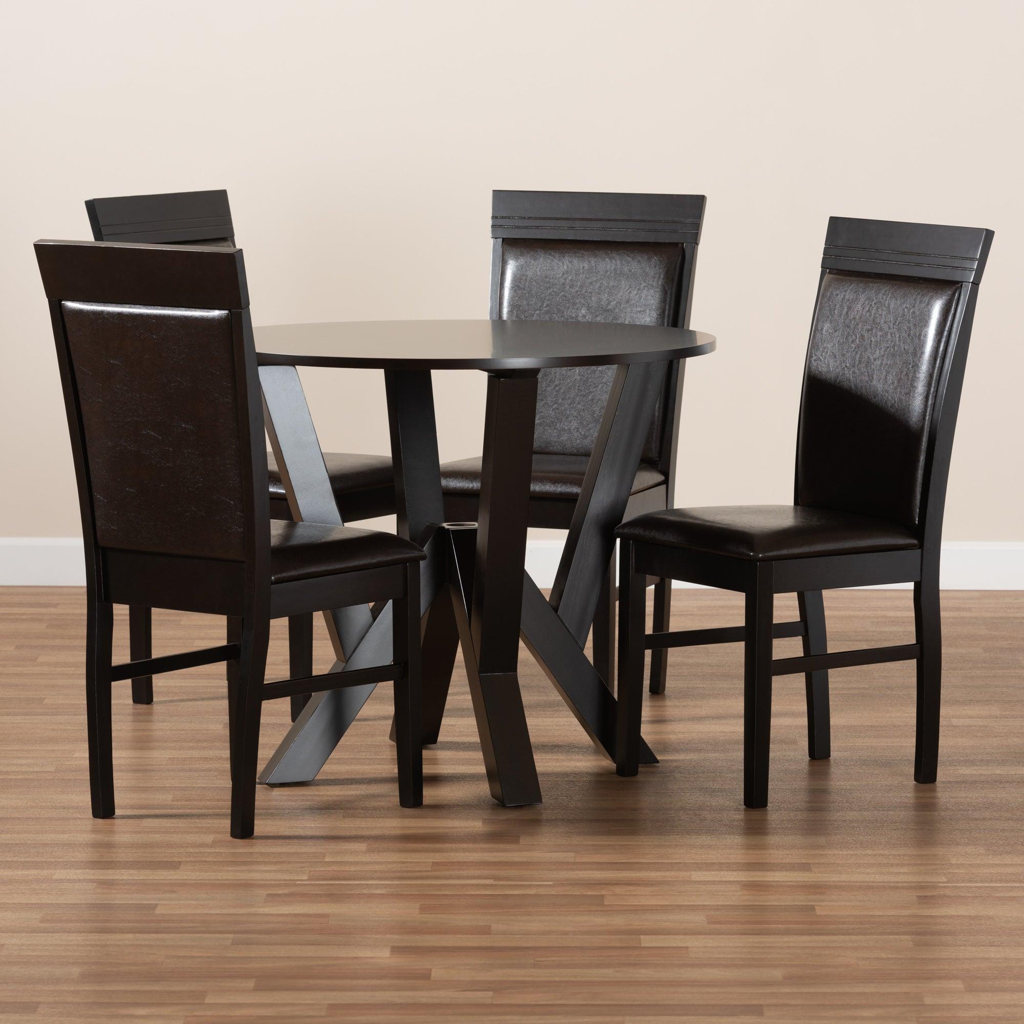 Nada Modern and Contemporary Faux Leather Upholstered and Finished Wood 5-Piece Dining Set