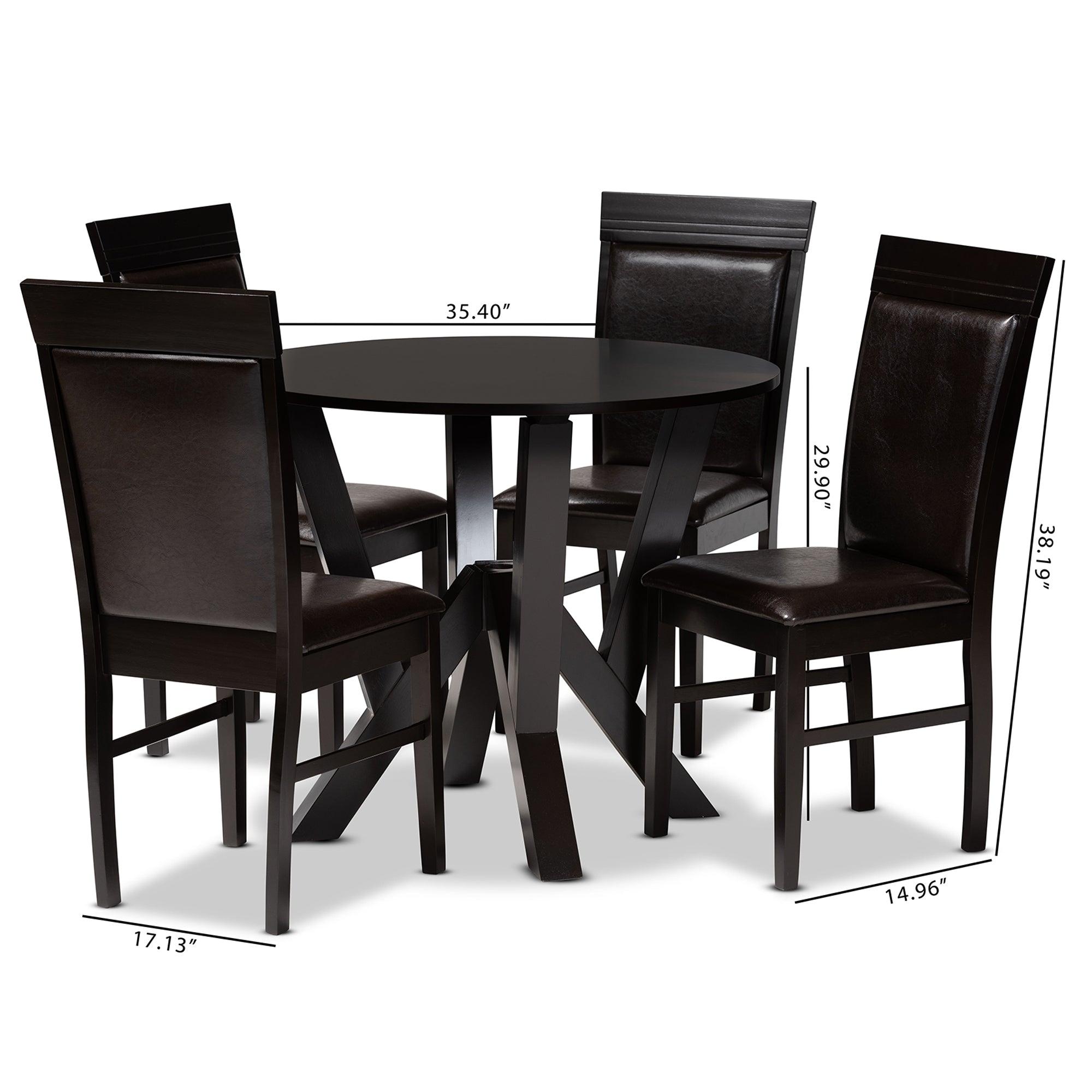 Nada Modern and Contemporary Faux Leather Upholstered and Finished Wood 5-Piece Dining Set