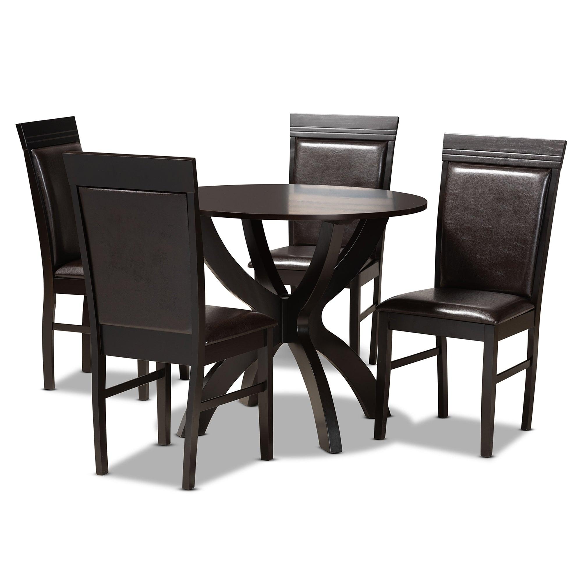 Ancel Modern and Contemporary Faux Leather Upholstered and Finished Wood 5-Piece Dining Set