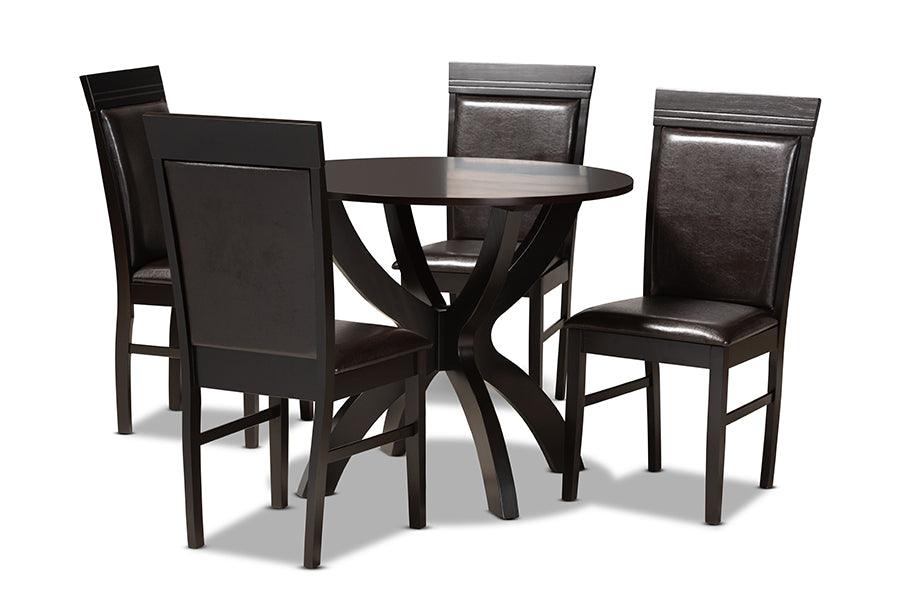 Ancel Modern and Contemporary Faux Leather Upholstered and Finished Wood 5-Piece Dining Set