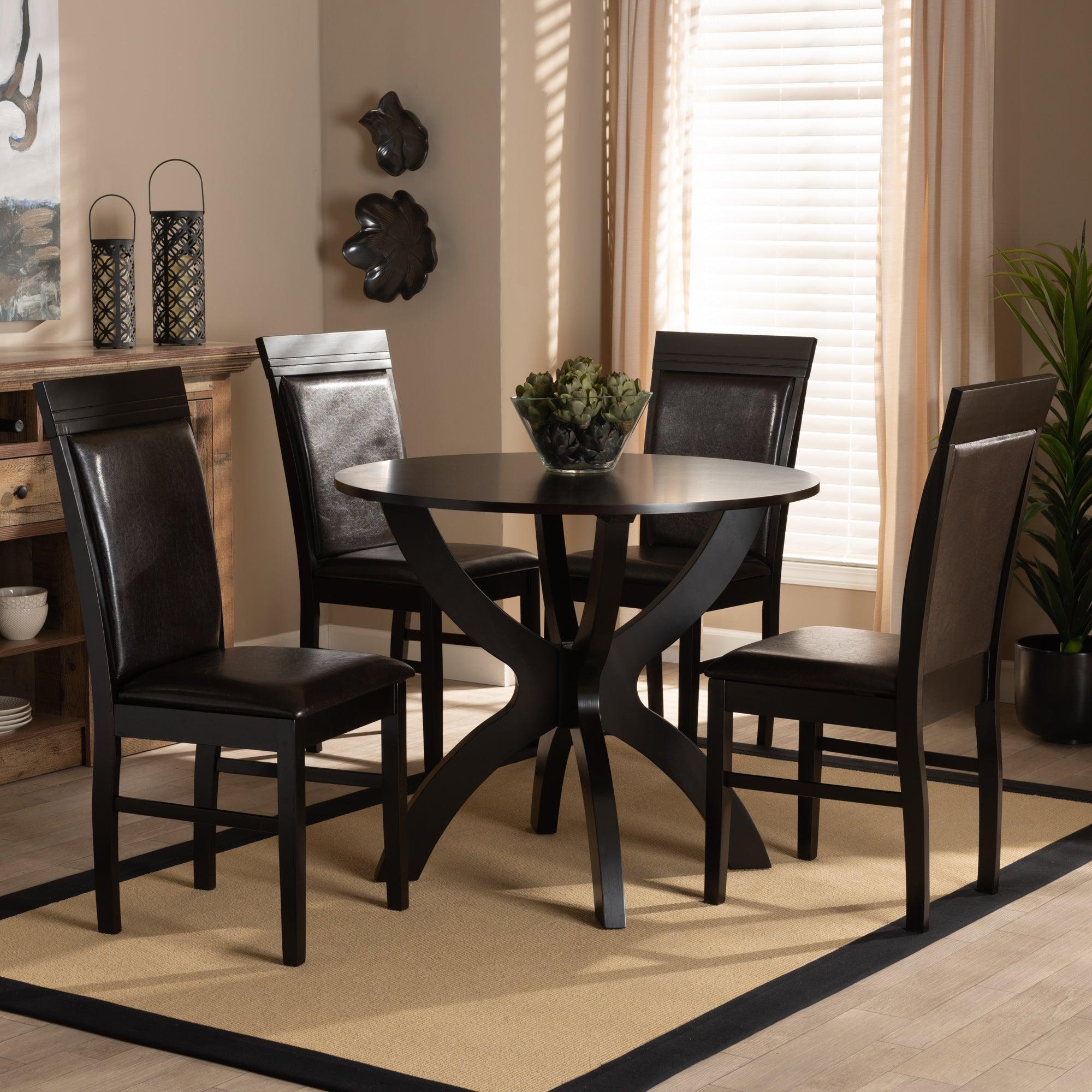 Ancel Modern and Contemporary Faux Leather Upholstered and Finished Wood 5-Piece Dining Set