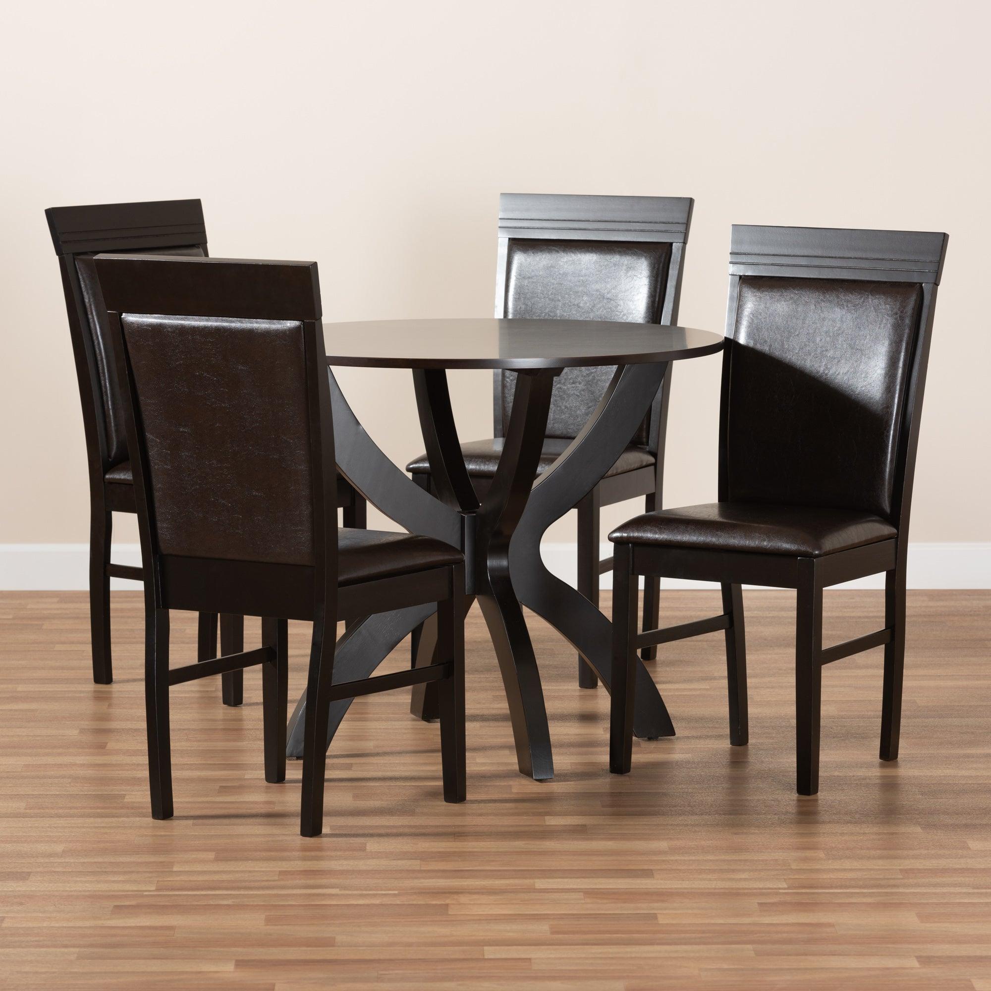 Ancel Modern and Contemporary Faux Leather Upholstered and Finished Wood 5-Piece Dining Set