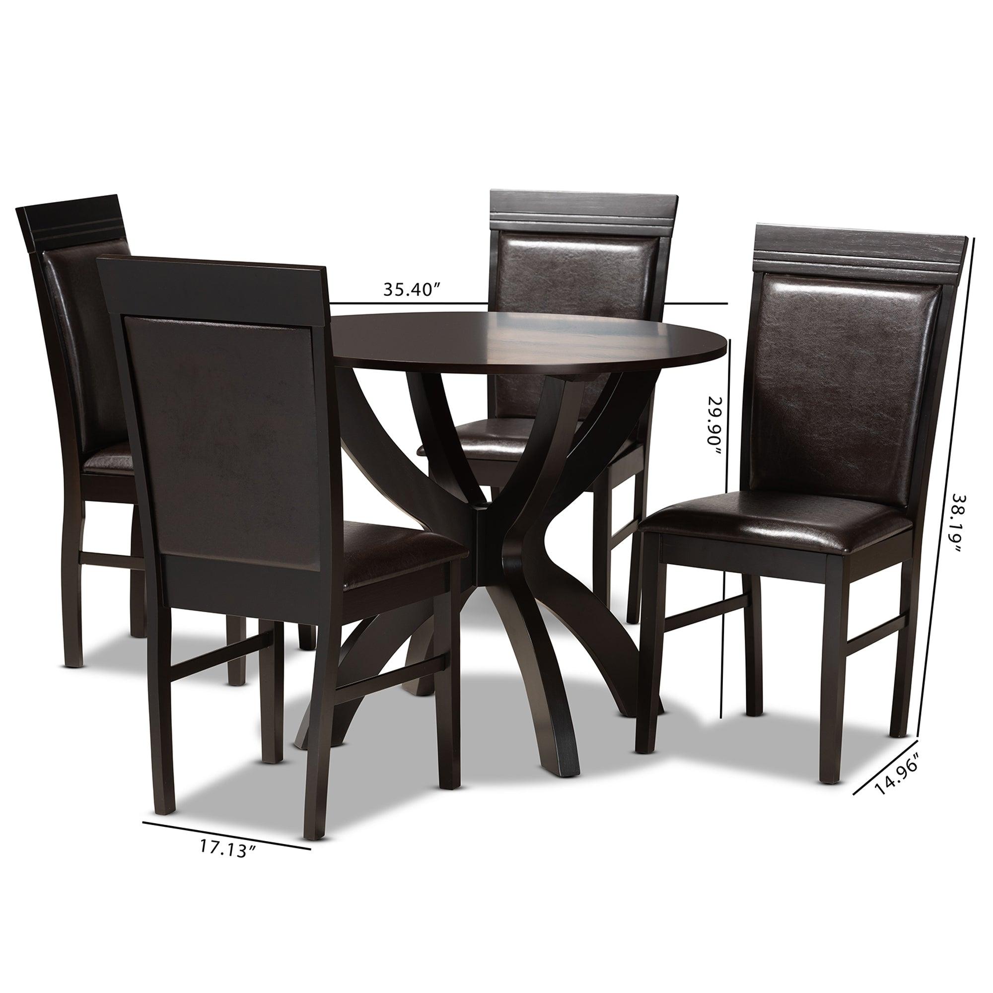 Ancel Modern and Contemporary Faux Leather Upholstered and Finished Wood 5-Piece Dining Set