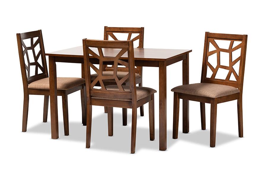 Abilene Mid-Century Light Fabric Upholstered and Finished 5-Piece Wood Dining Set