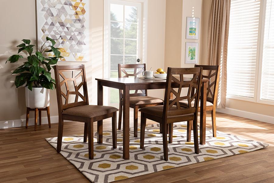 Abilene Mid-Century Light Fabric Upholstered and Finished 5-Piece Wood Dining Set