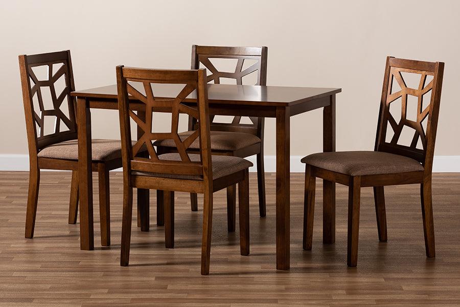 Abilene Mid-Century Light Fabric Upholstered and Finished 5-Piece Wood Dining Set