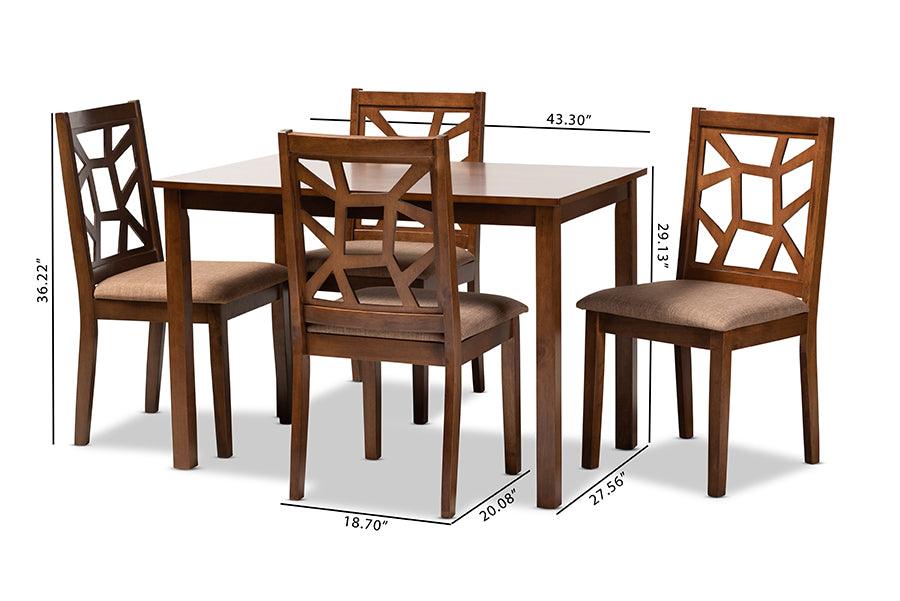 Abilene Mid-Century Light Fabric Upholstered and Finished 5-Piece Wood Dining Set