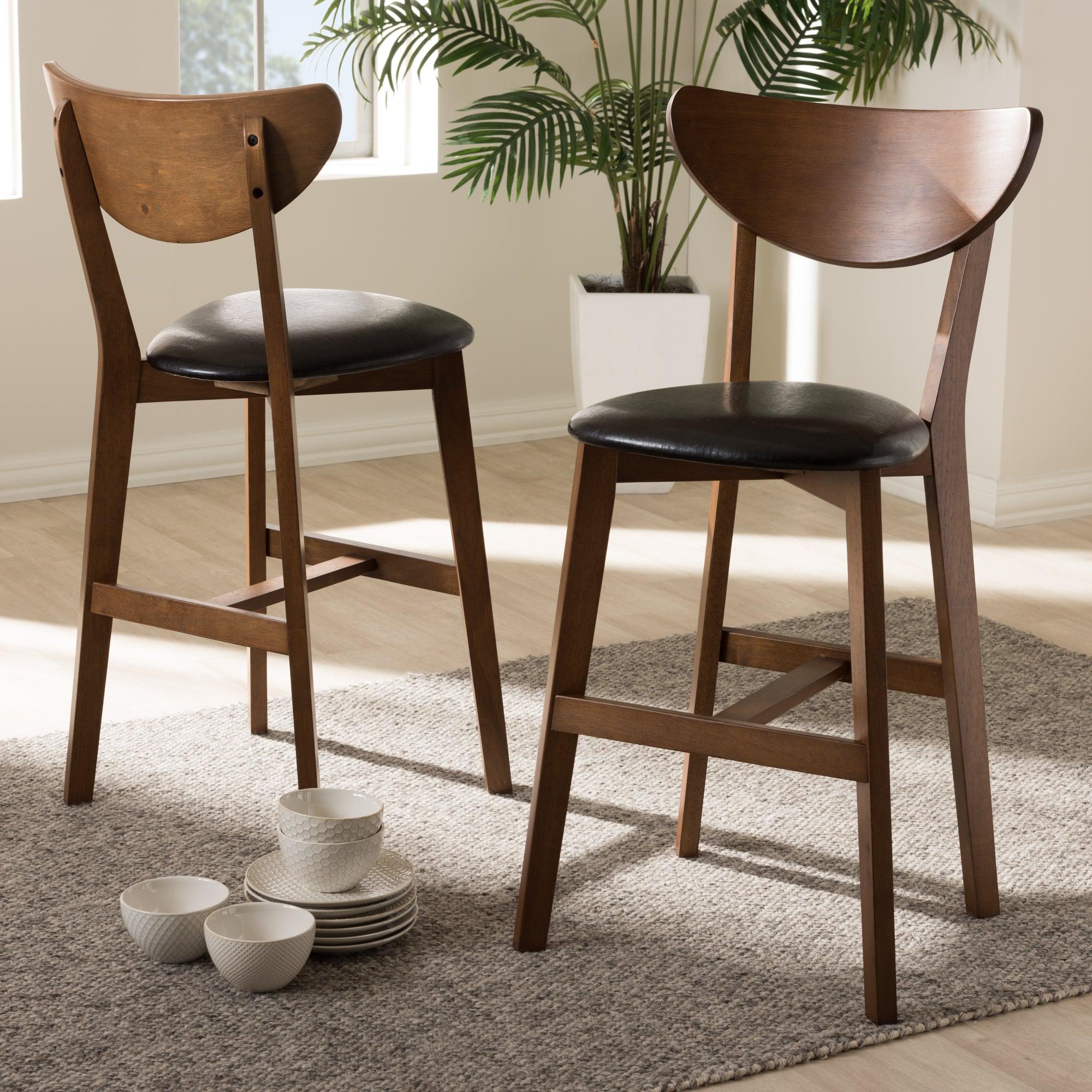 Eline Mid-Century Modern Faux Leather Upholstered Finished Counter Stool (Set of 2)