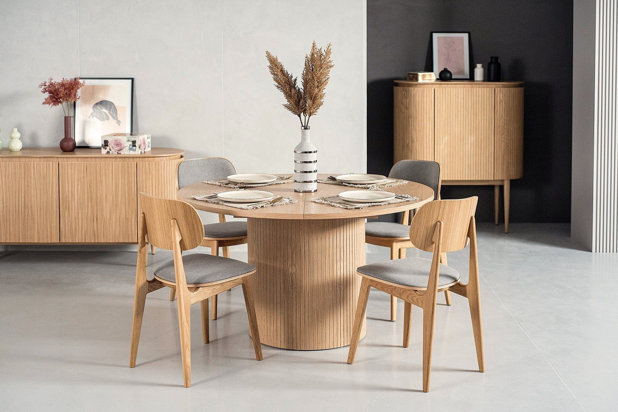 Modrest Miami Modern Natural Round Dining Table With Extension