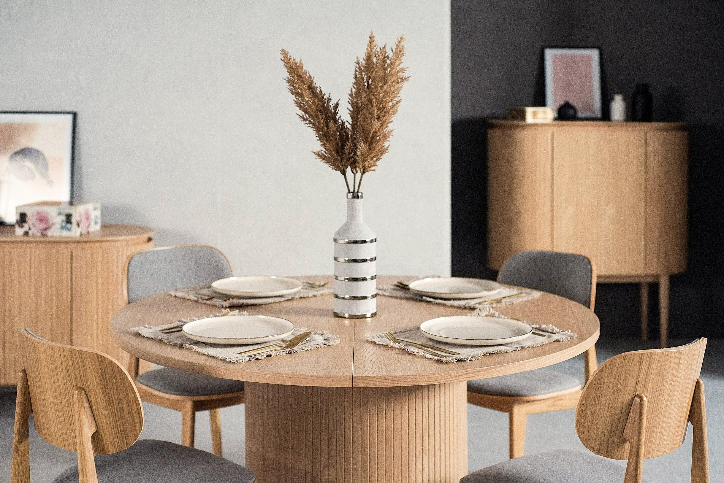 Modrest Miami Modern Natural Round Dining Table With Extension