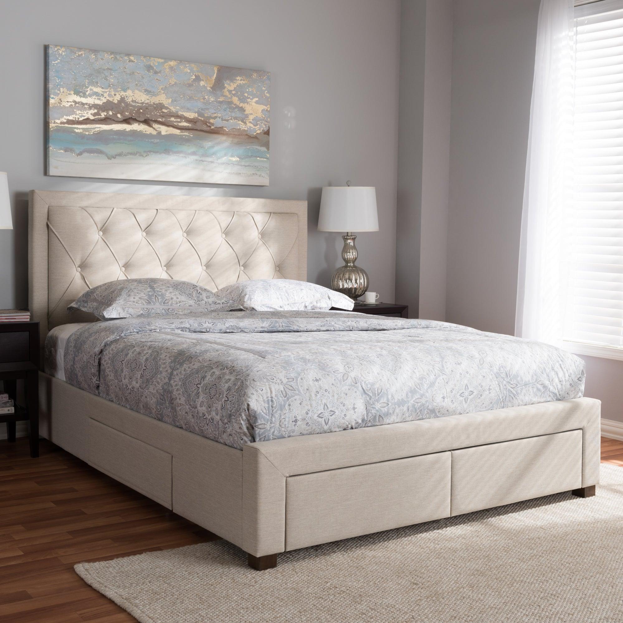 Aurelie Modern and Contemporary Light Fabric Upholstered Storage Bed