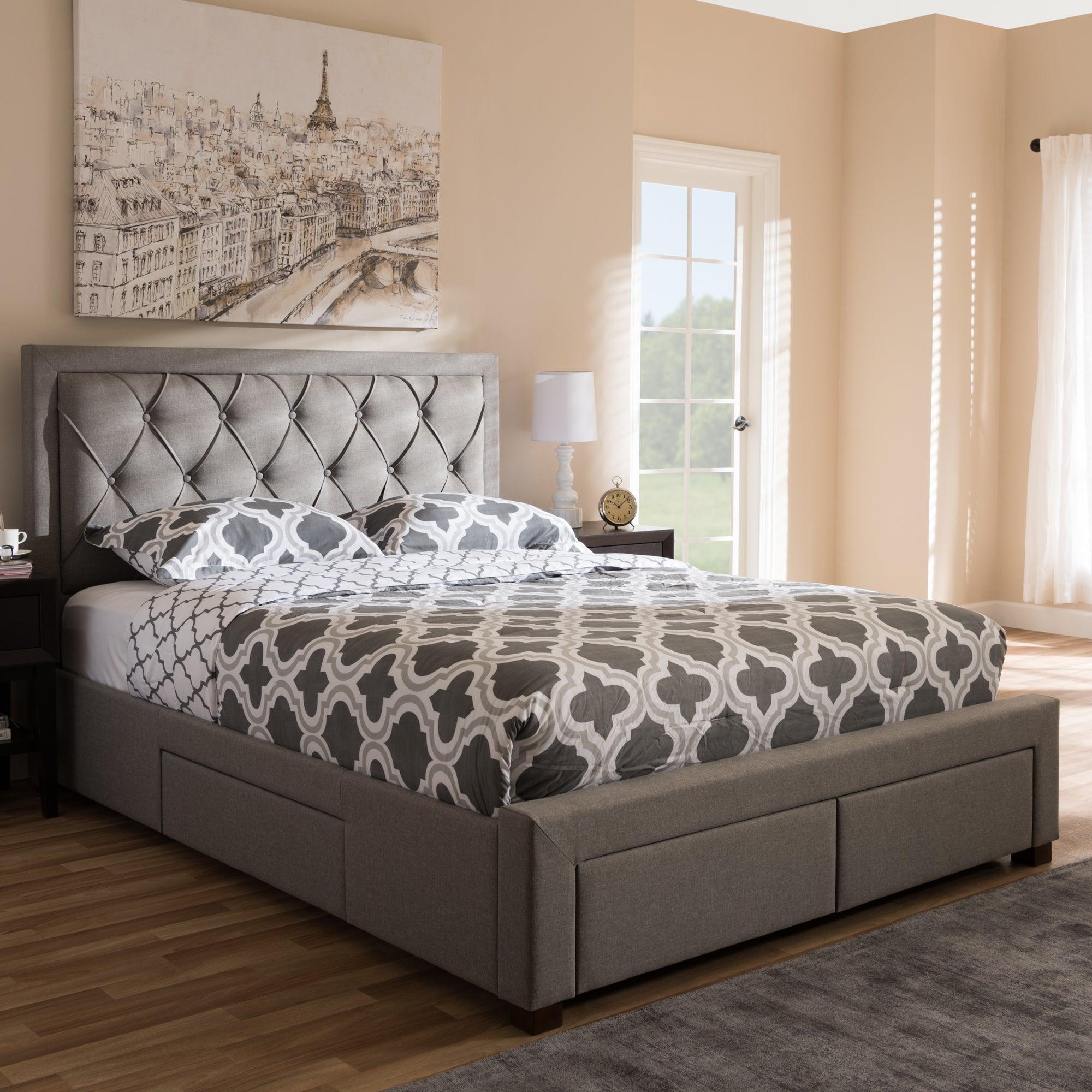 Aurelie Modern and Contemporary Light Fabric Upholstered Storage Bed