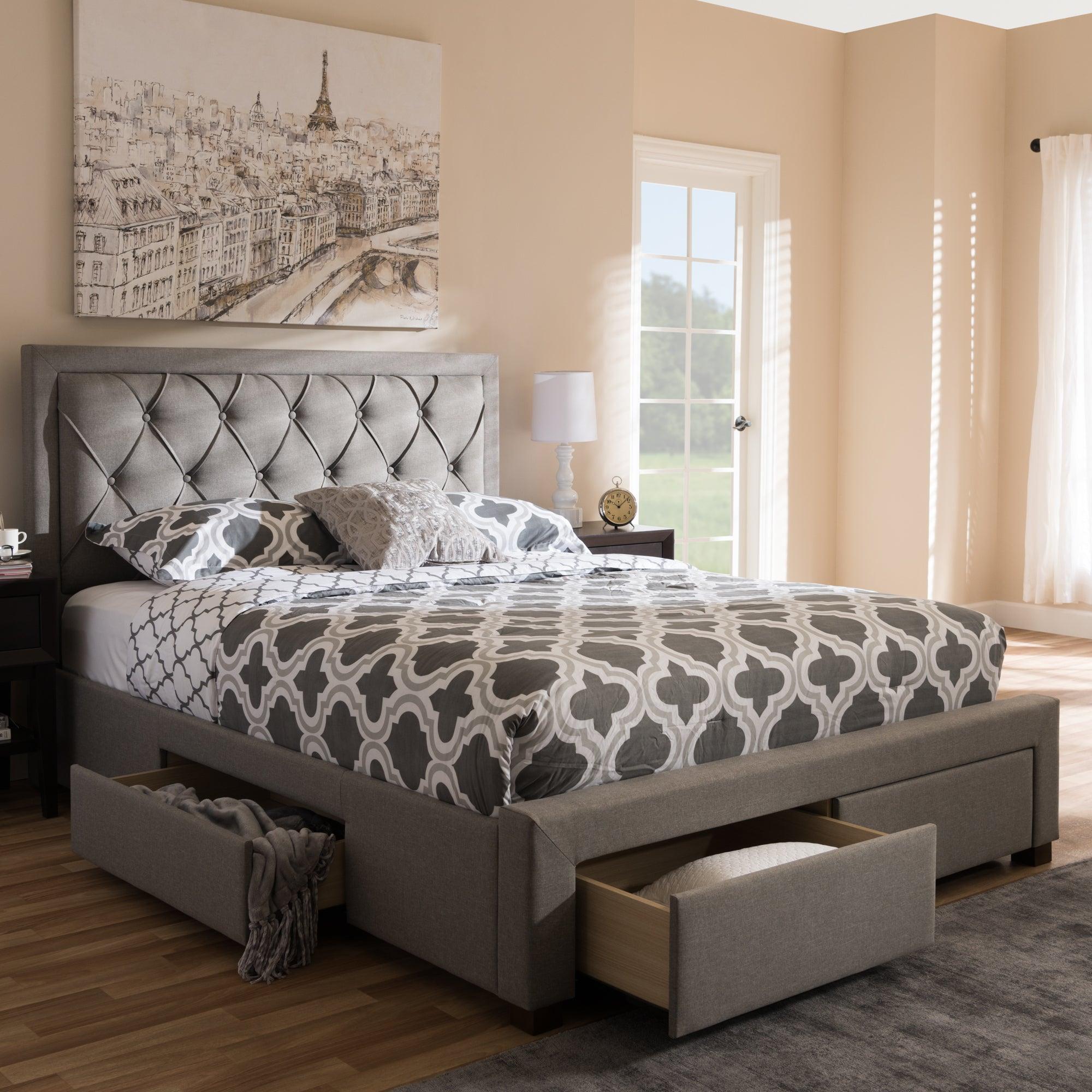 Aurelie Modern and Contemporary Light Fabric Upholstered Storage Bed