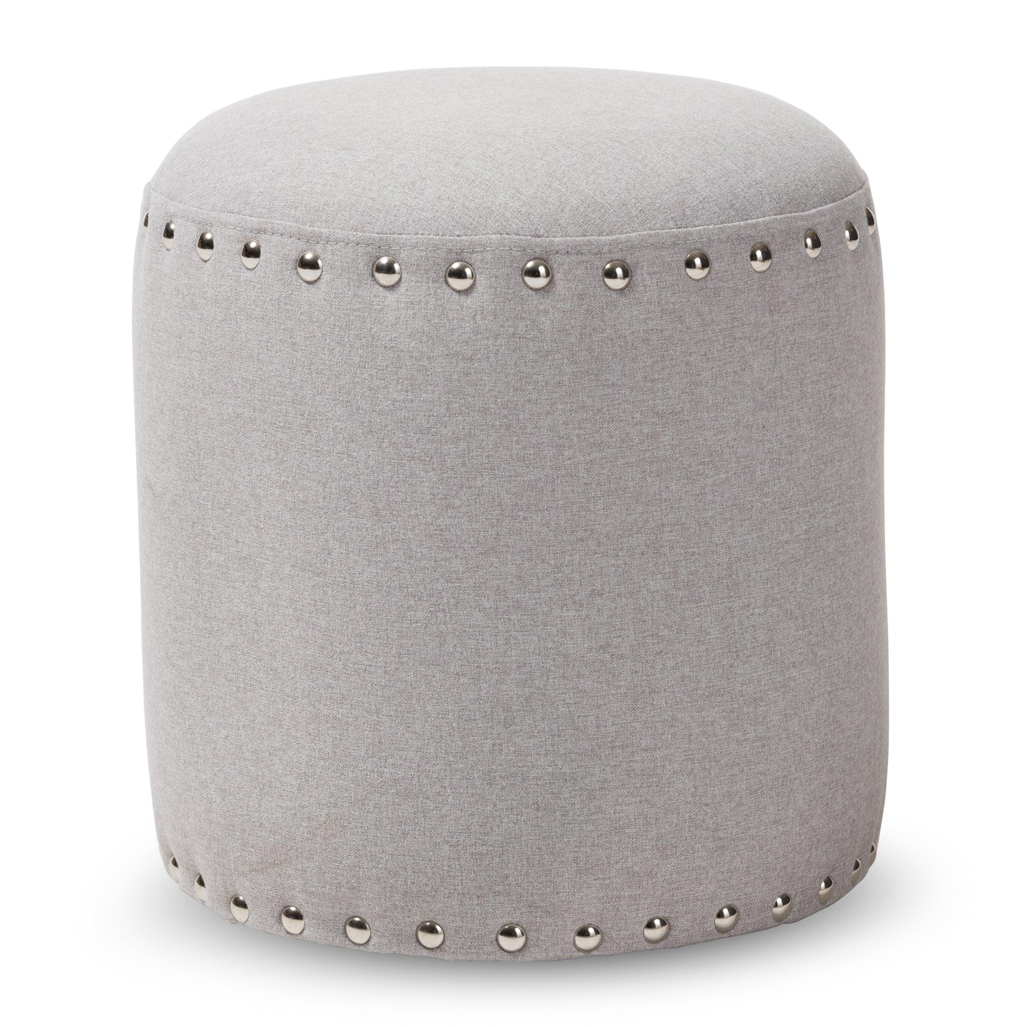 Rosine Modern and Contemporary Light Fabric Upholstered Nail Trim Ottoman