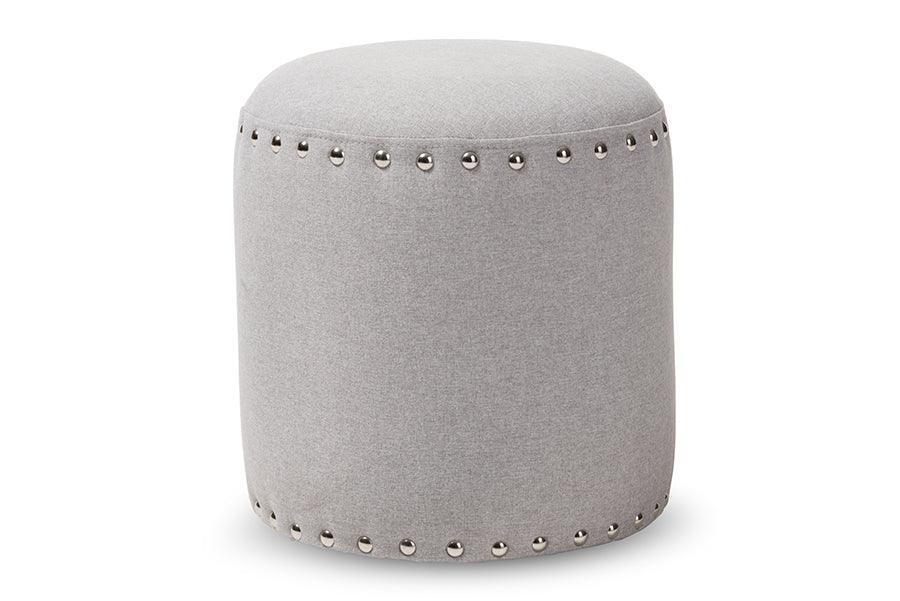 Rosine Modern and Contemporary Light Fabric Upholstered Nail Trim Ottoman