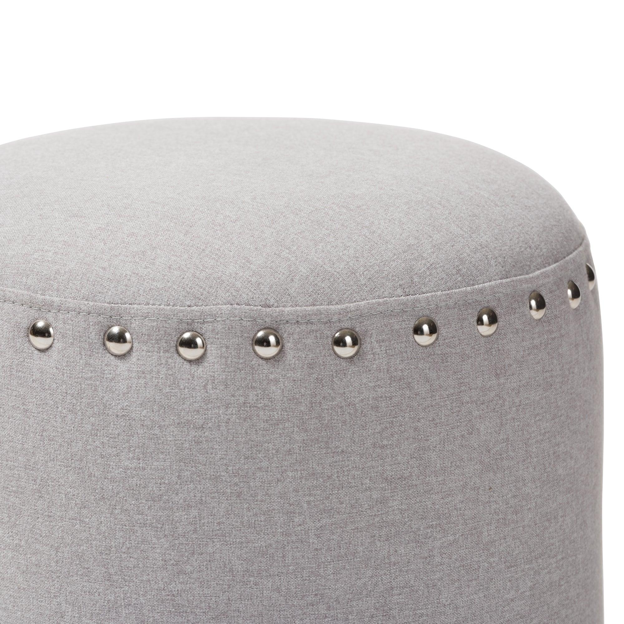 Rosine Modern and Contemporary Light Fabric Upholstered Nail Trim Ottoman