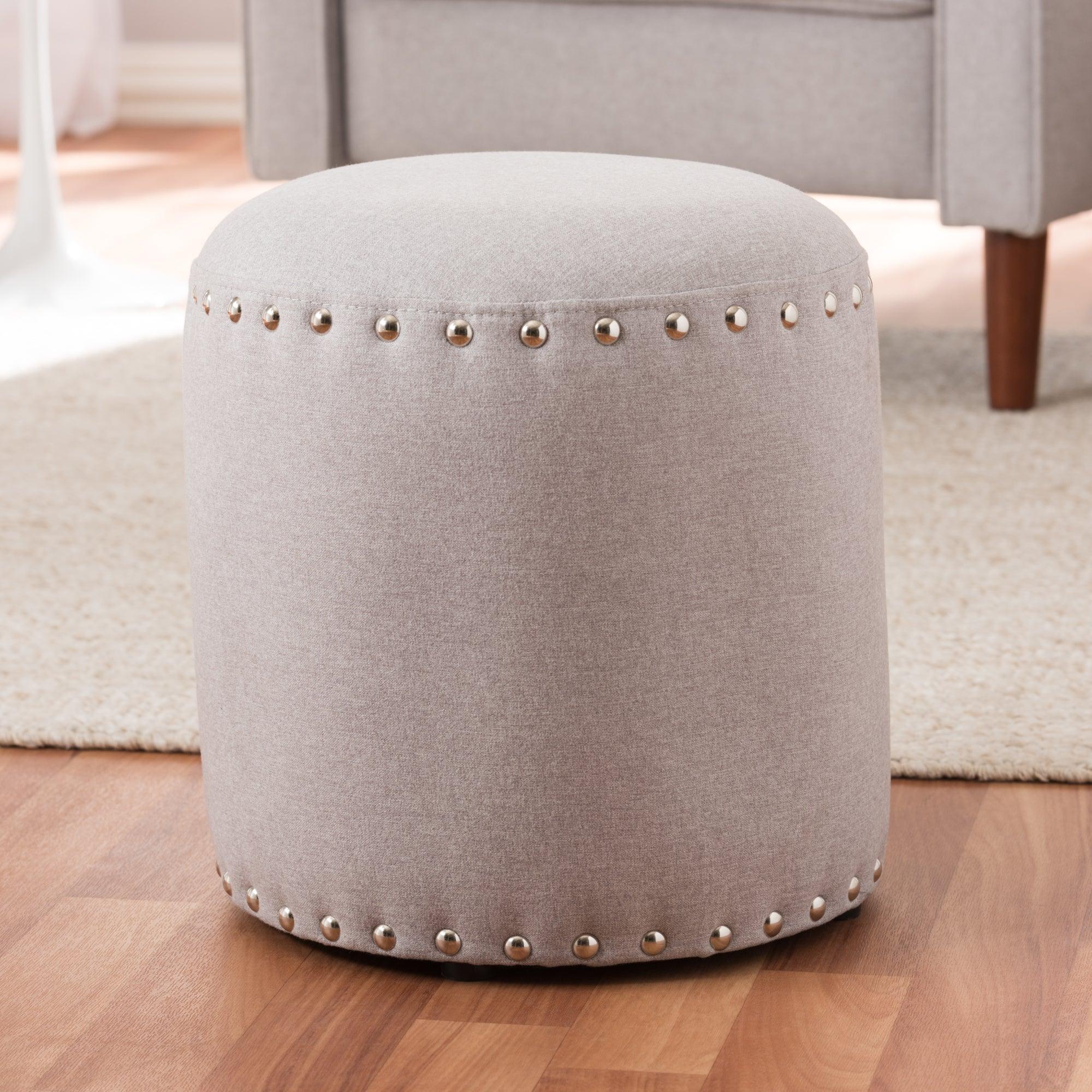 Rosine Modern and Contemporary Light Fabric Upholstered Nail Trim Ottoman