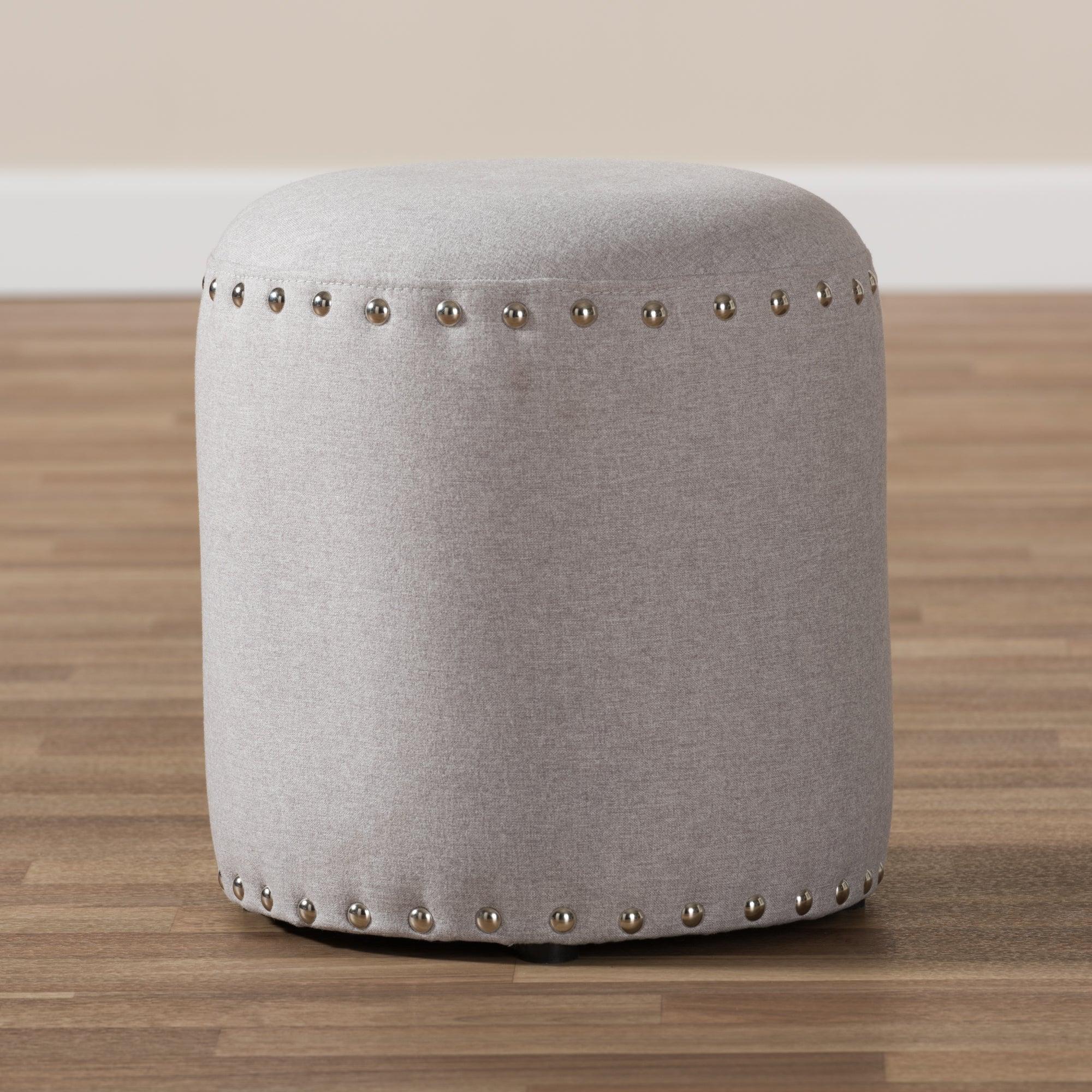 Rosine Modern and Contemporary Light Fabric Upholstered Nail Trim Ottoman