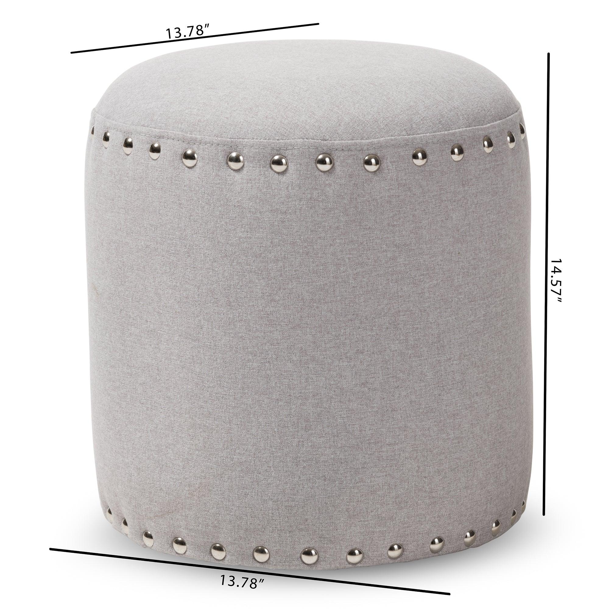 Rosine Modern and Contemporary Light Fabric Upholstered Nail Trim Ottoman