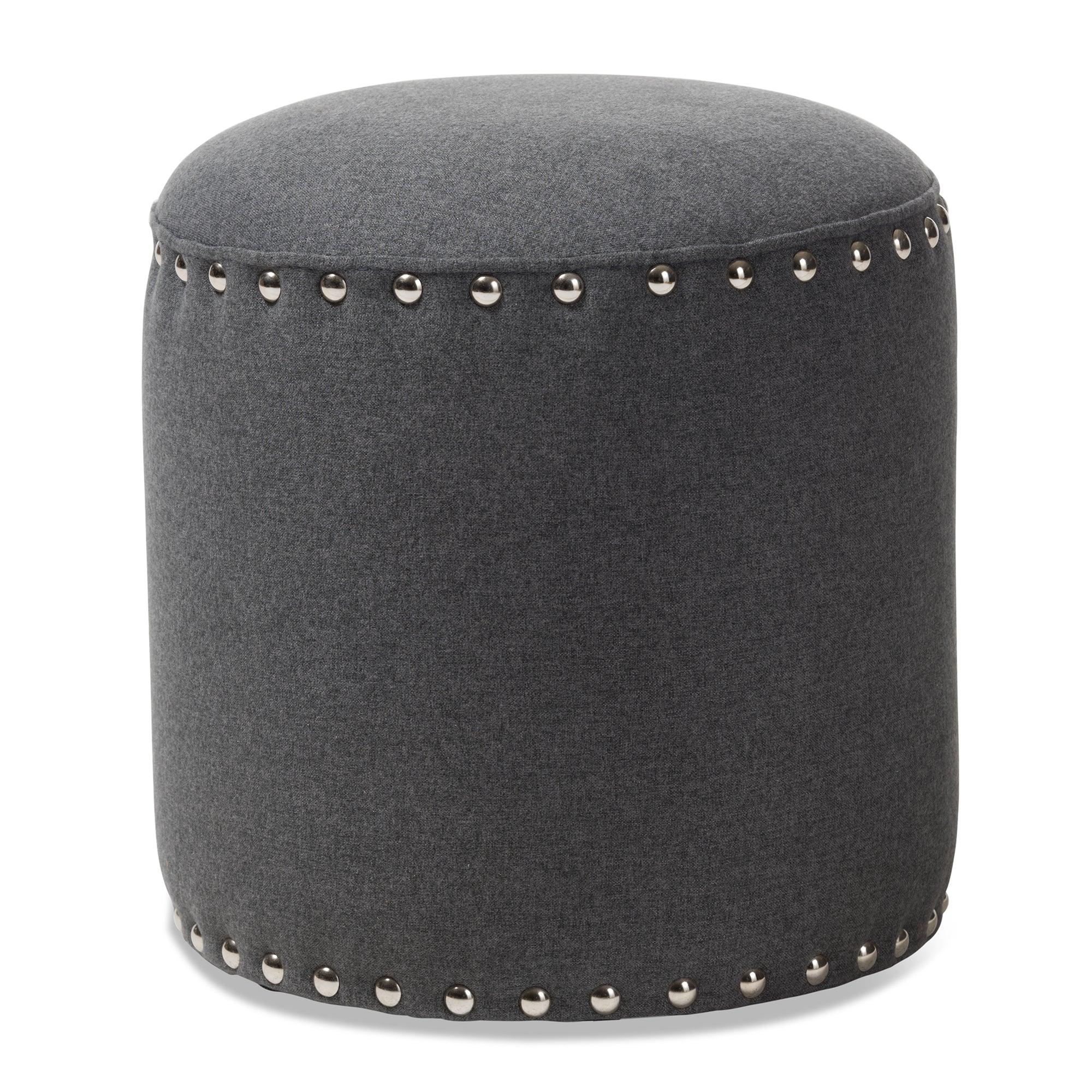 Rosine Modern and Contemporary Dark Fabric Upholstered Nail Trim Ottoman