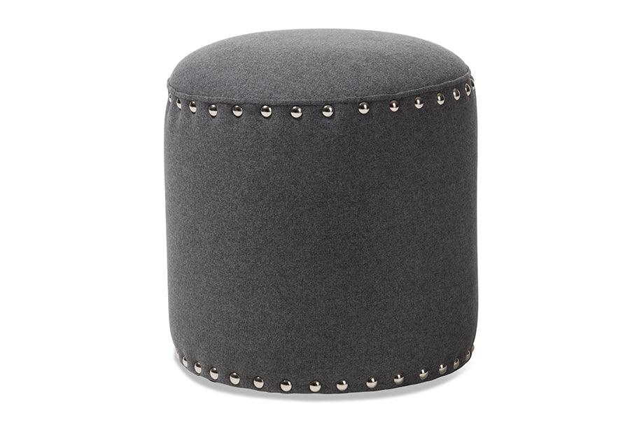 Rosine Modern and Contemporary Dark Fabric Upholstered Nail Trim Ottoman