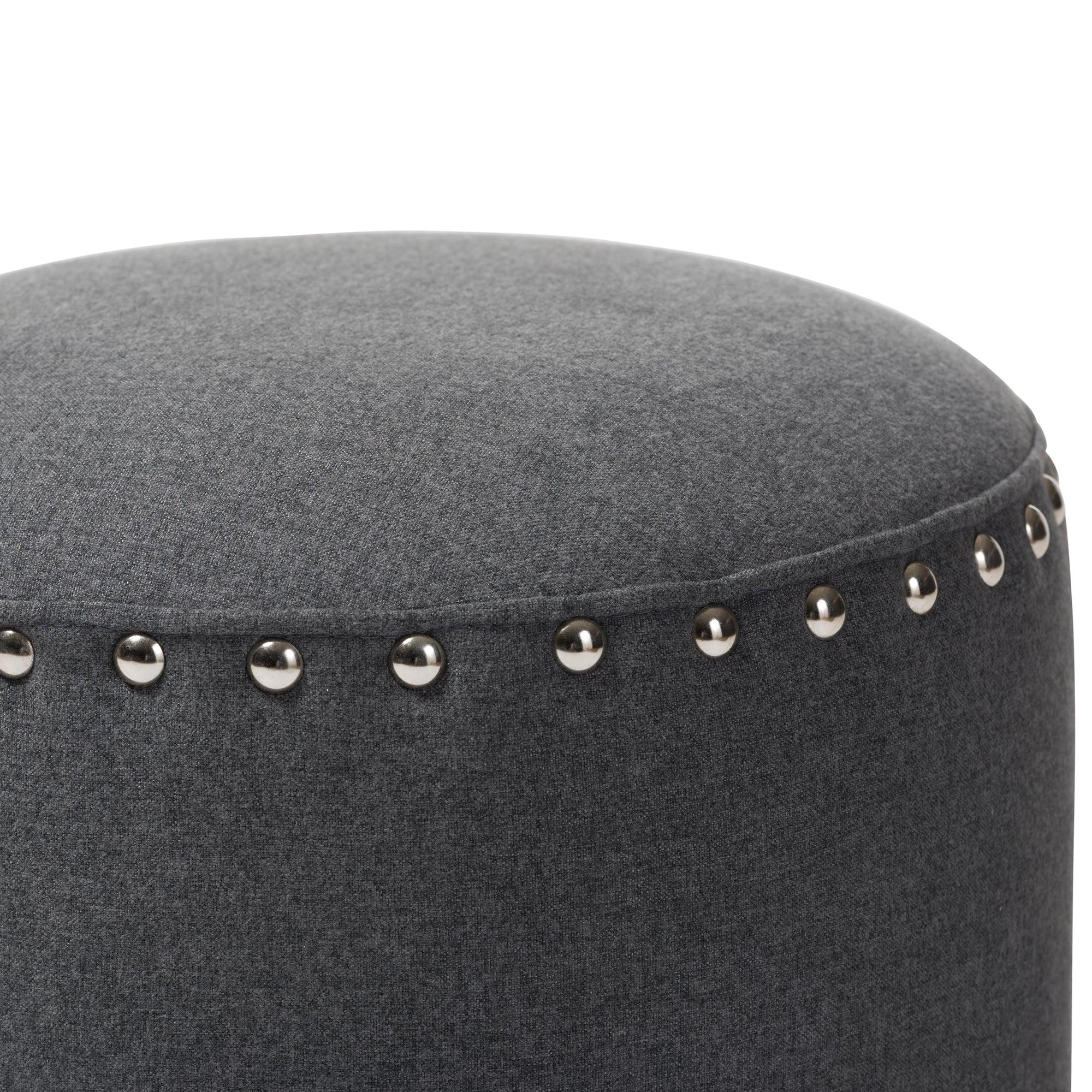 Rosine Modern and Contemporary Dark Fabric Upholstered Nail Trim Ottoman