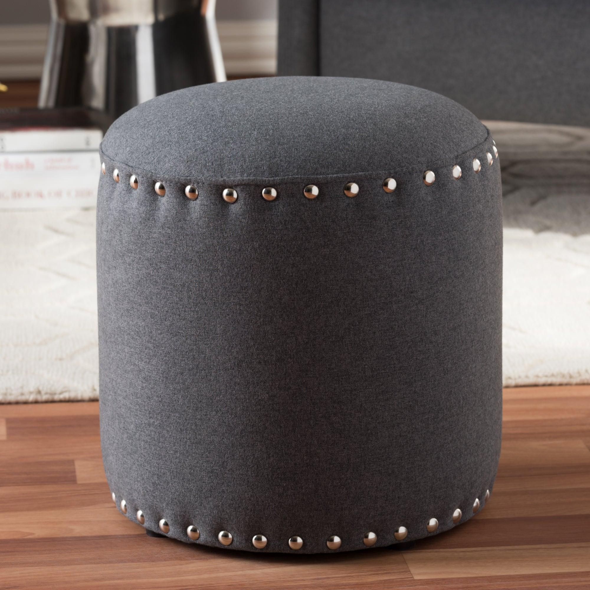 Rosine Modern and Contemporary Dark Fabric Upholstered Nail Trim Ottoman