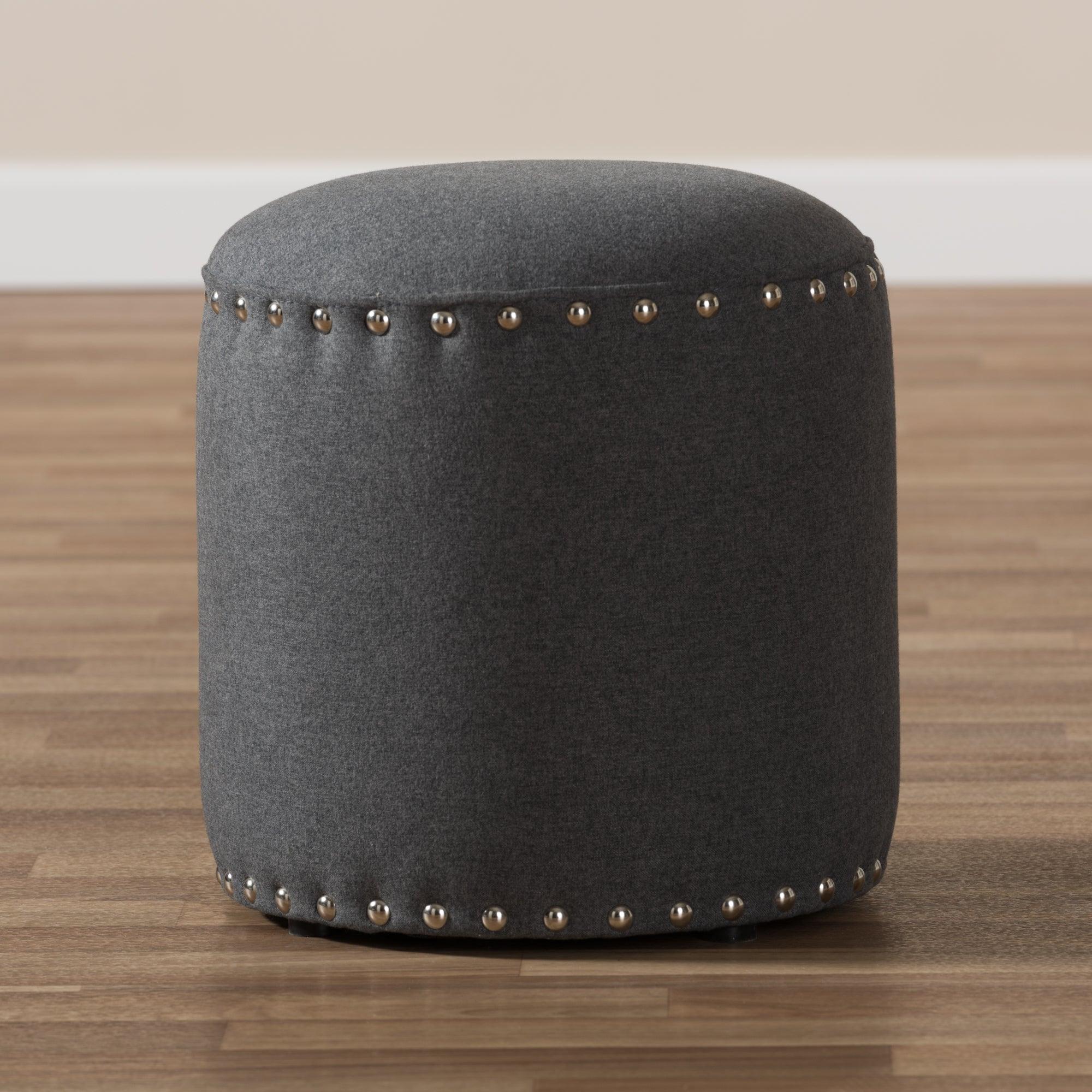 Rosine Modern and Contemporary Dark Fabric Upholstered Nail Trim Ottoman