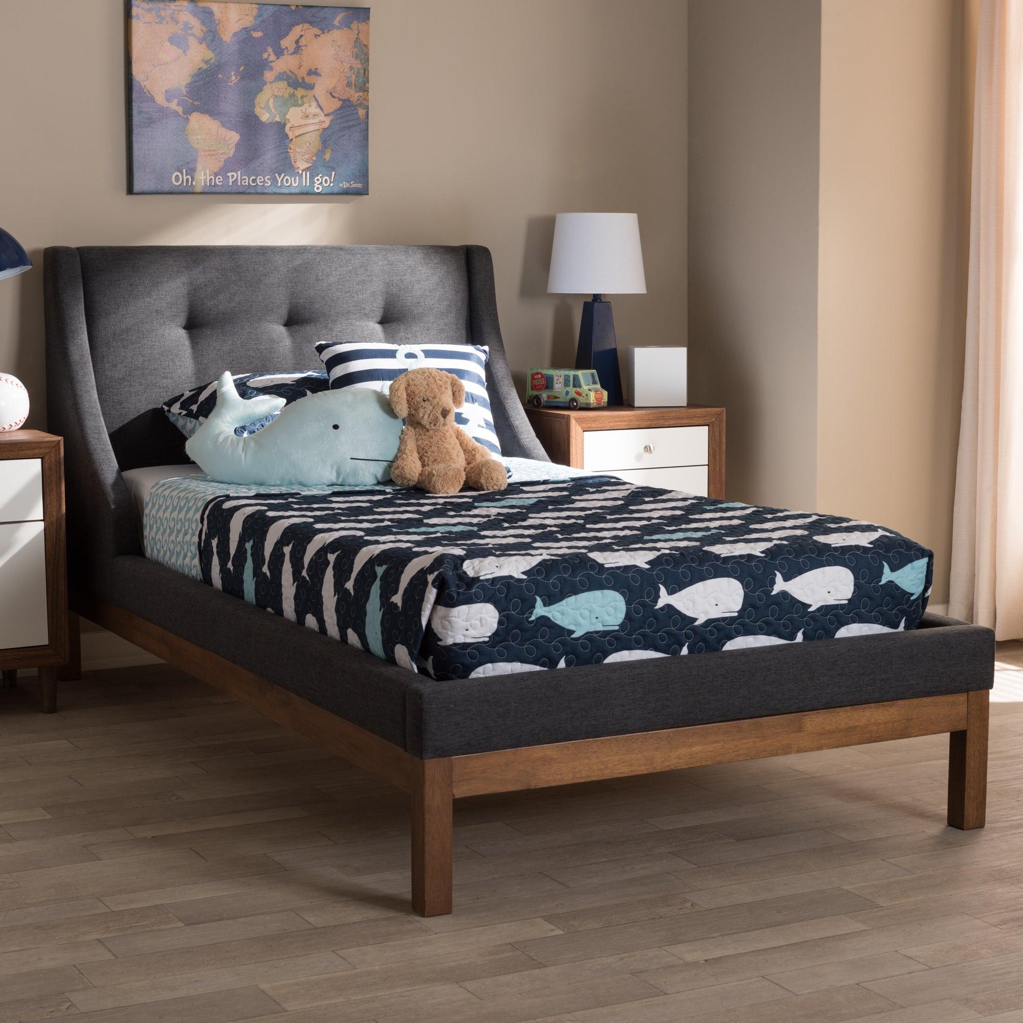 Louvain Modern and Contemporary Dark Fabric Upholstered -Finished d Platform Bed