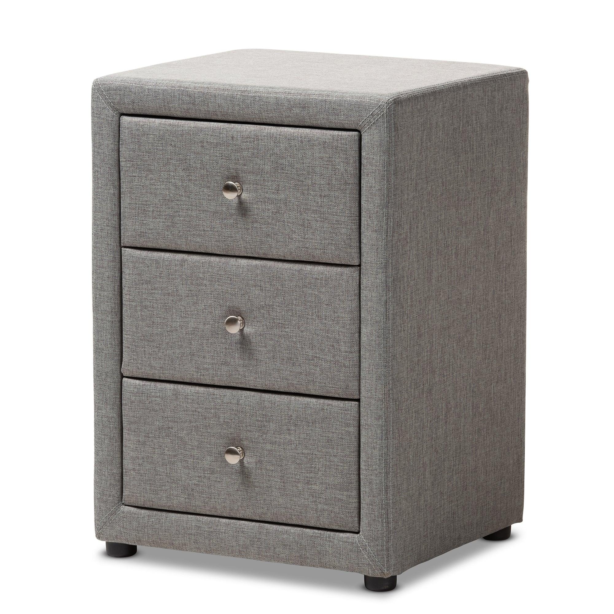 Tessa Modern and Contemporary Fabric Upholstered 3-Drawer Nightstand