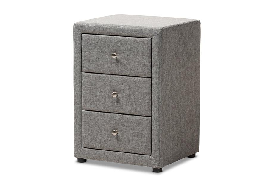 Tessa Modern and Contemporary Fabric Upholstered 3-Drawer Nightstand