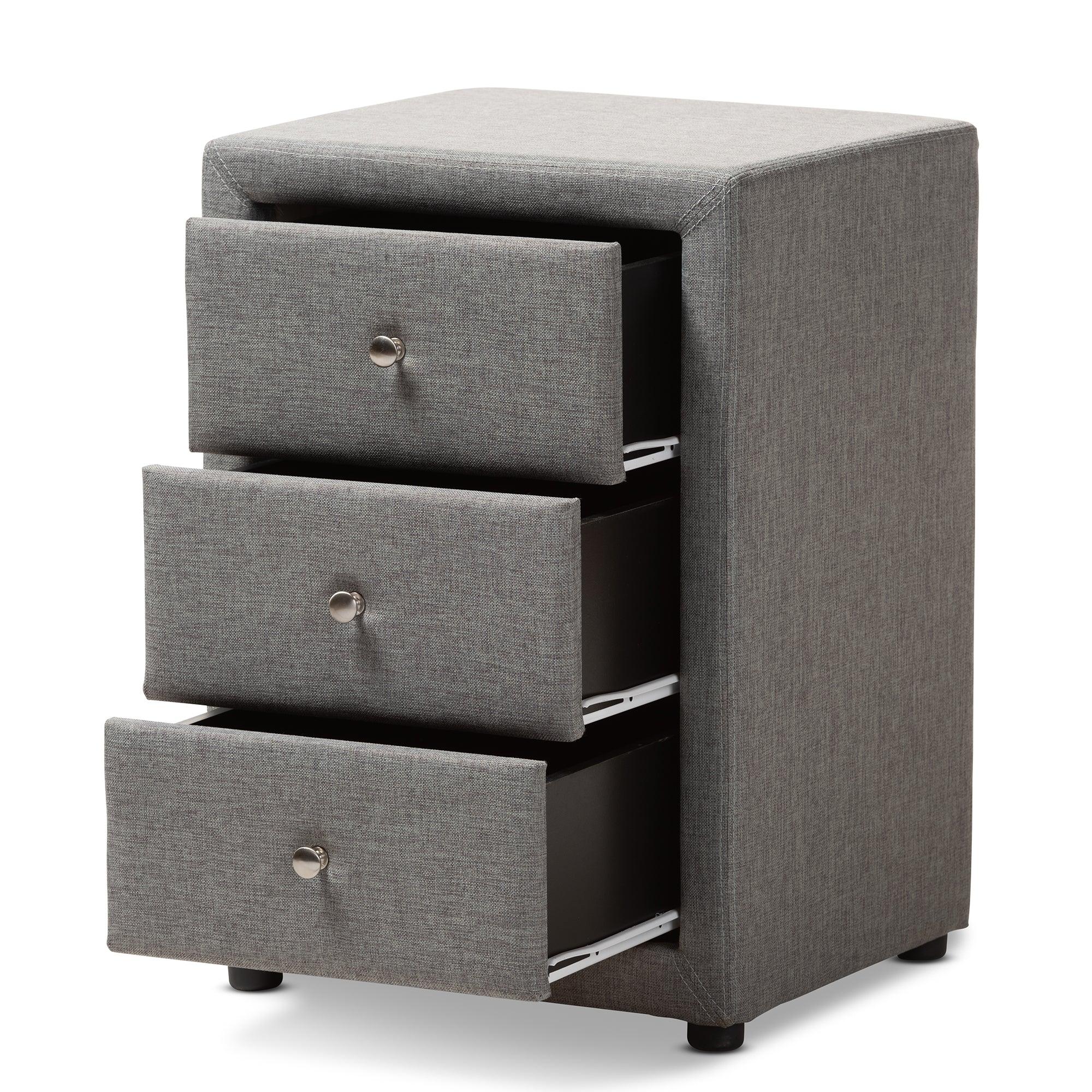 Tessa Modern and Contemporary Fabric Upholstered 3-Drawer Nightstand