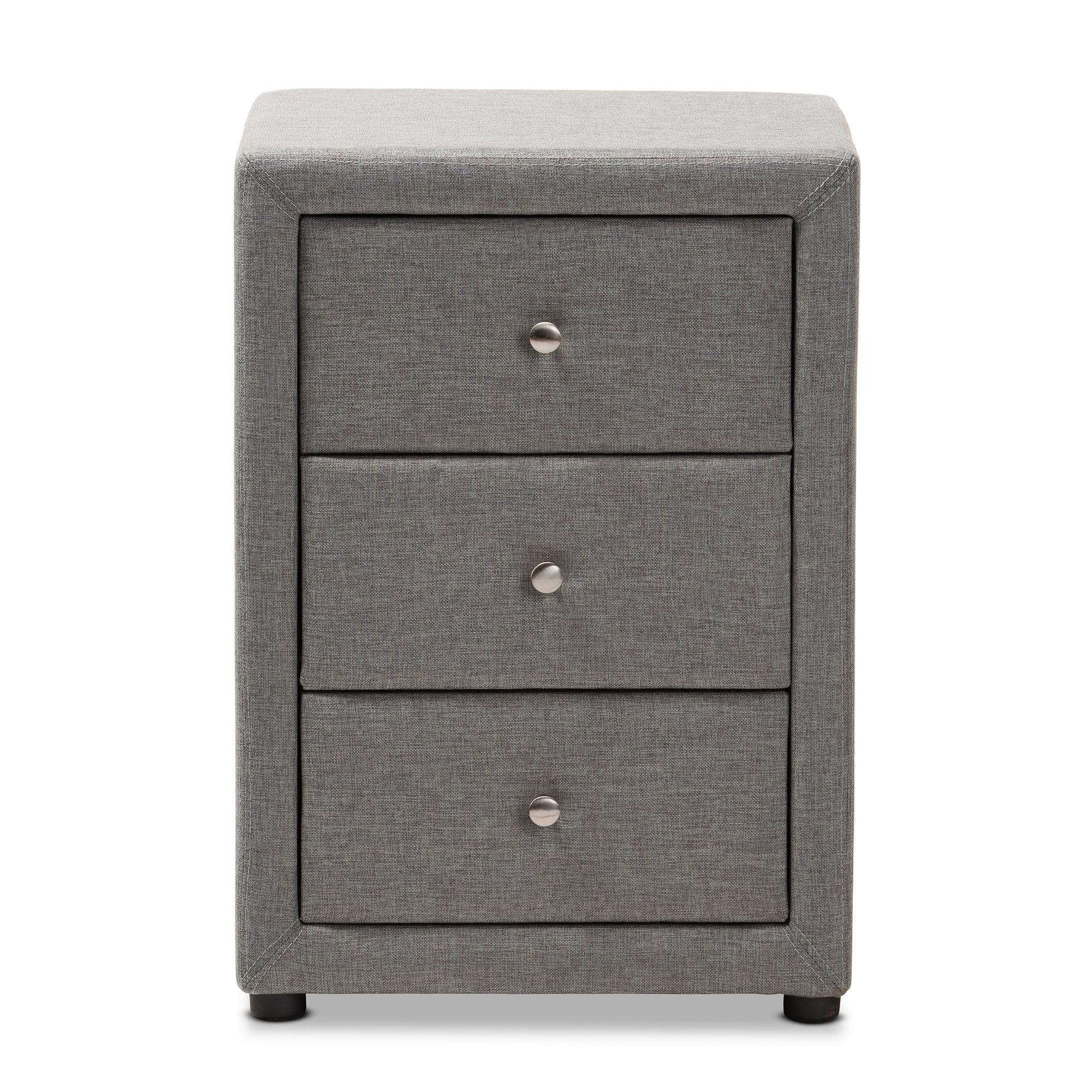 Tessa Modern and Contemporary Fabric Upholstered 3-Drawer Nightstand