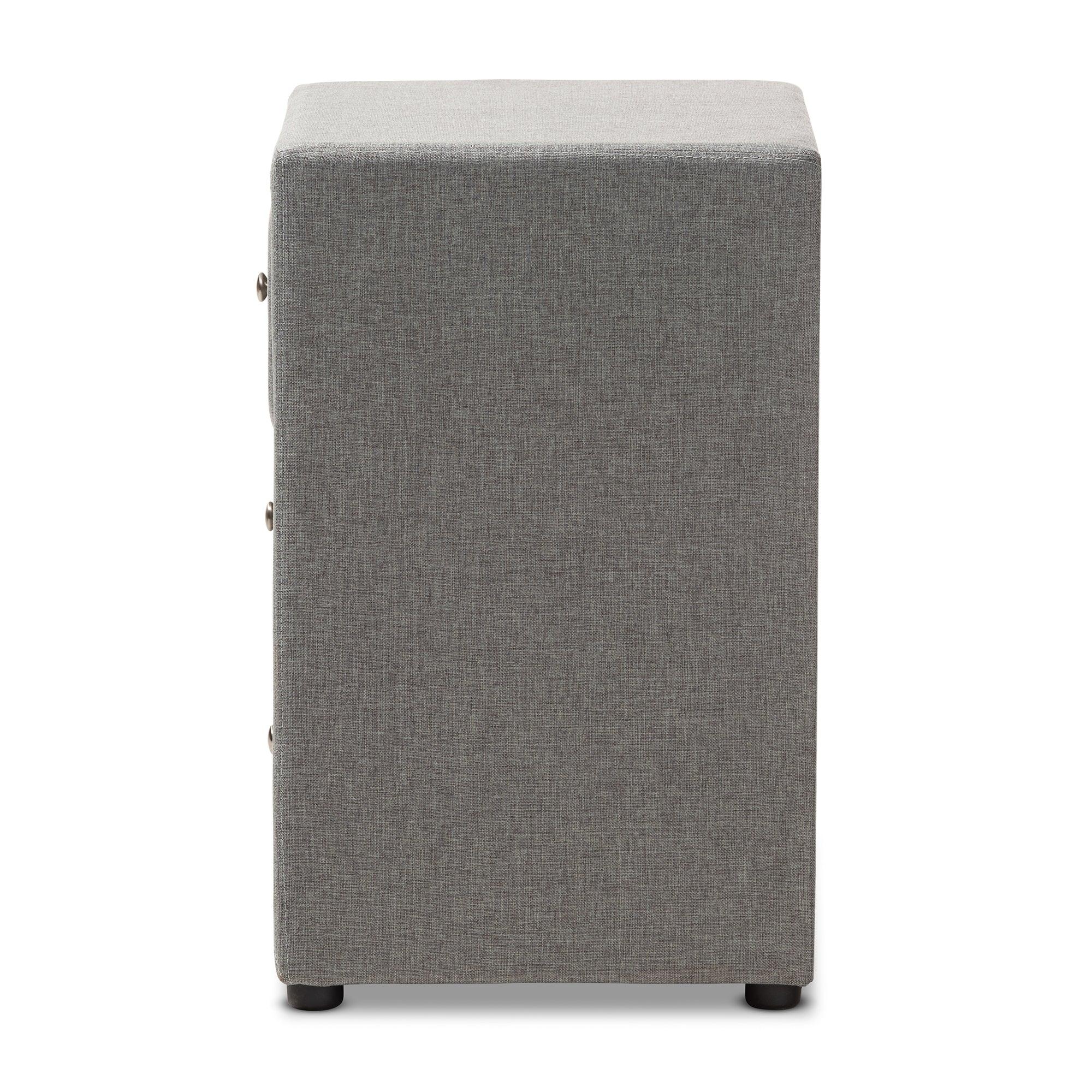 Tessa Modern and Contemporary Fabric Upholstered 3-Drawer Nightstand