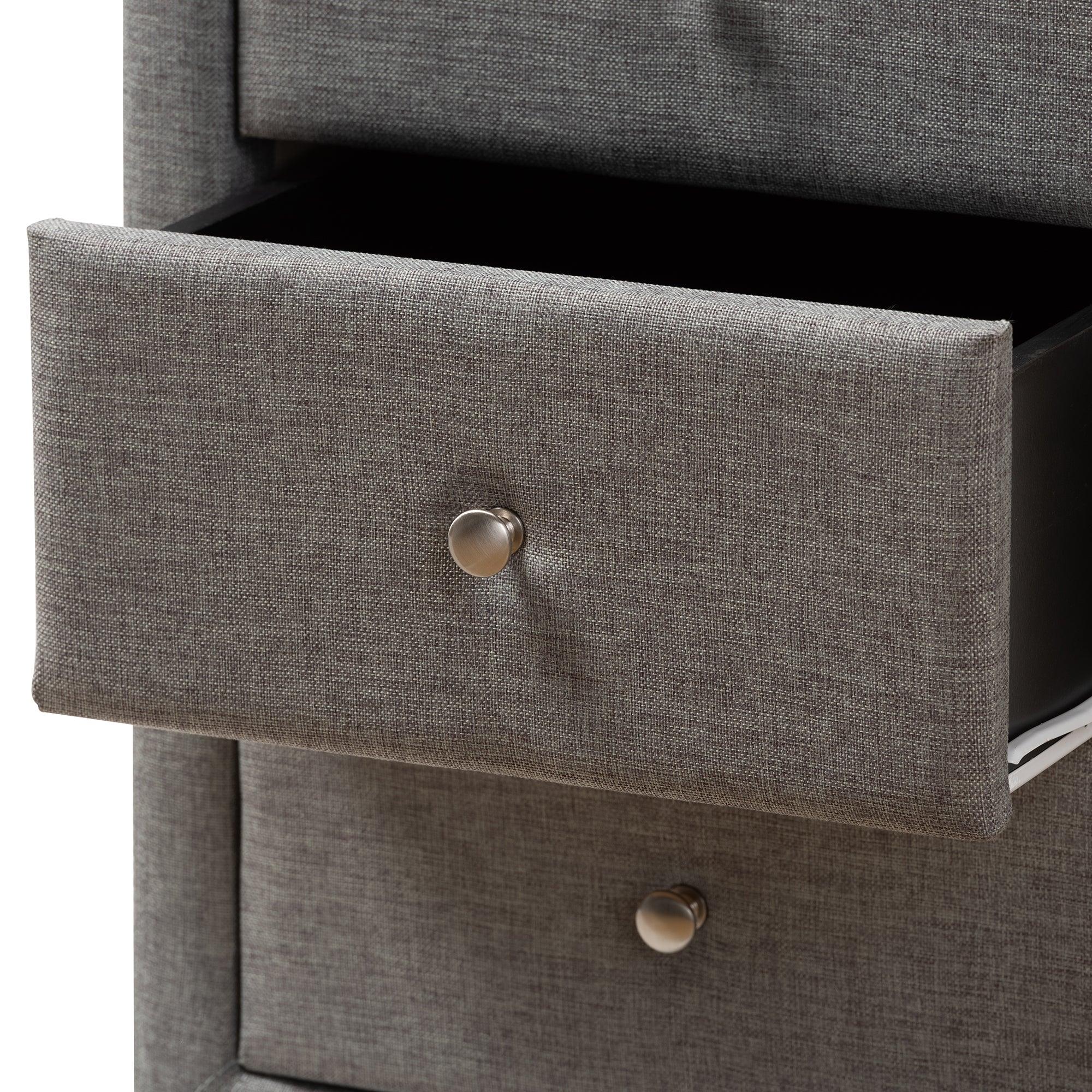 Tessa Modern and Contemporary Fabric Upholstered 3-Drawer Nightstand