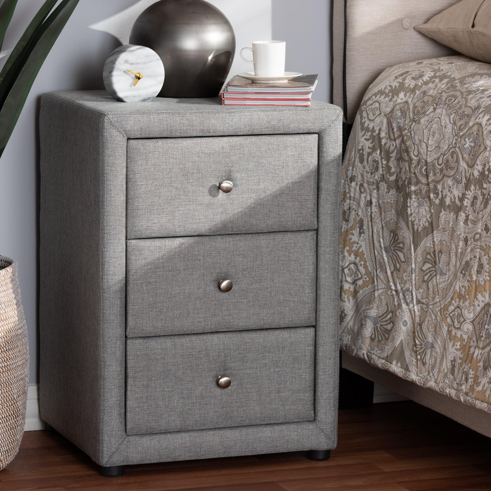 Tessa Modern and Contemporary Fabric Upholstered 3-Drawer Nightstand