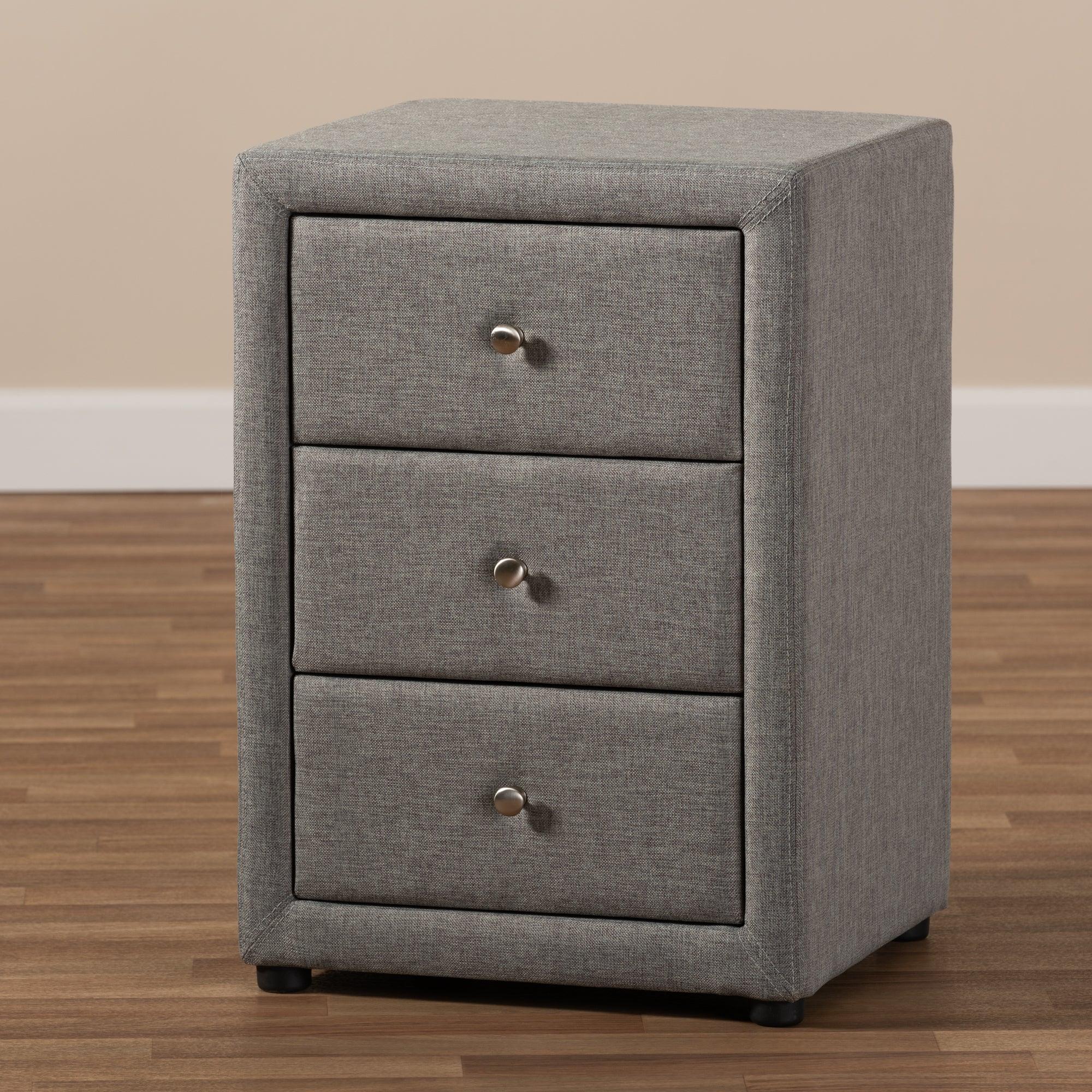 Tessa Modern and Contemporary Fabric Upholstered 3-Drawer Nightstand