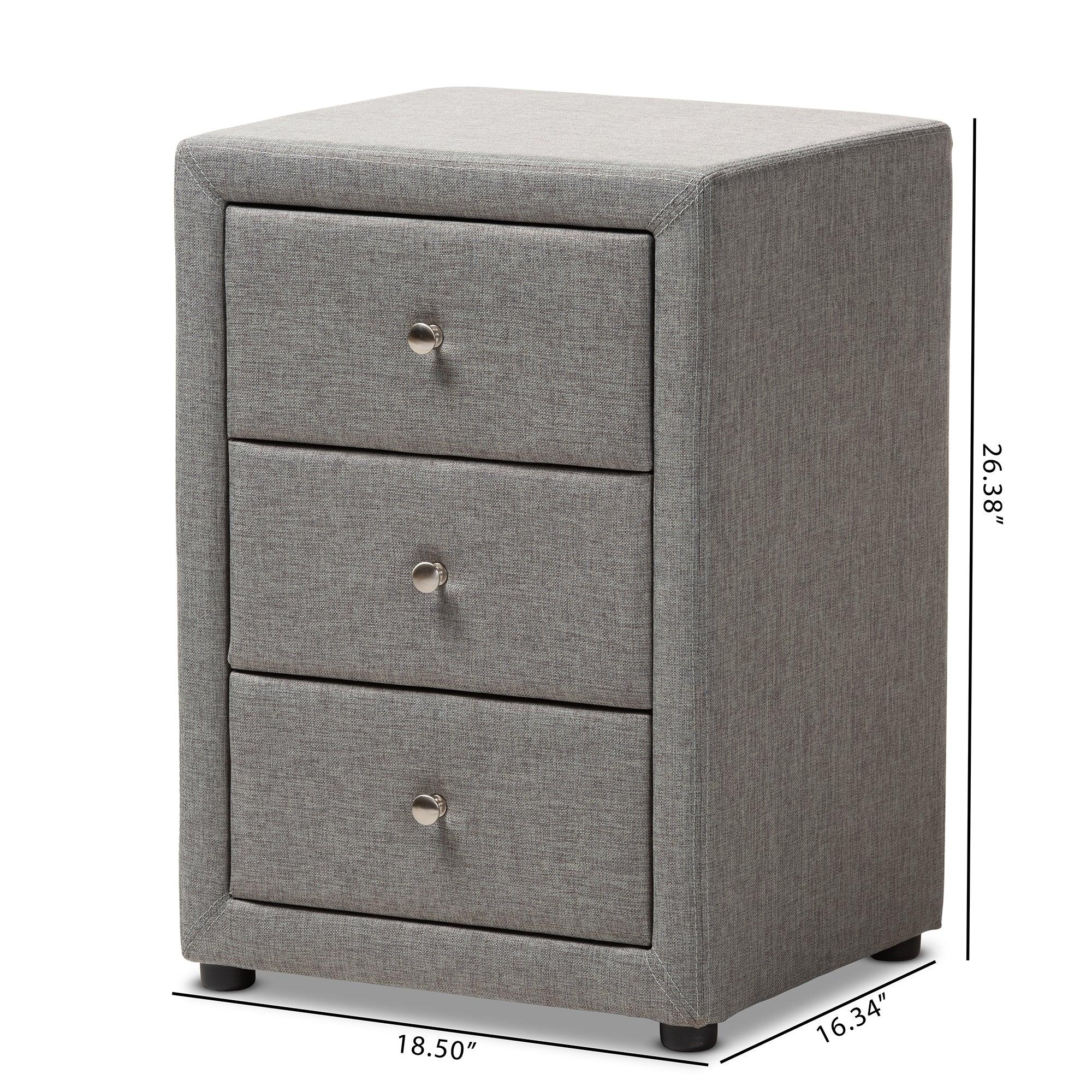 Tessa Modern and Contemporary Fabric Upholstered 3-Drawer Nightstand